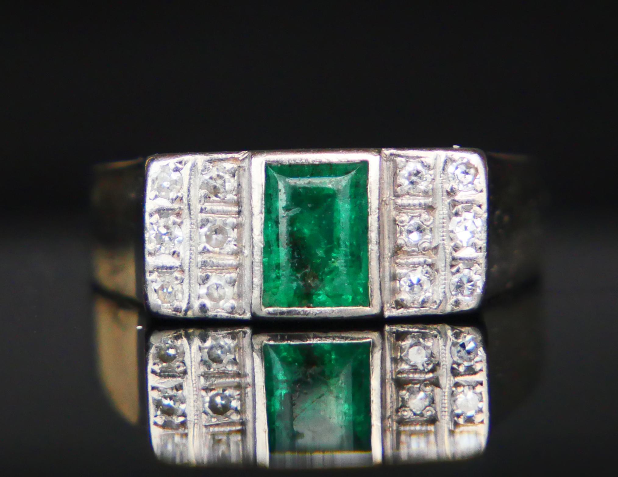 1954 Ring Emerald Diamonds solid 18K Gold US 7.75 / 4.7gr