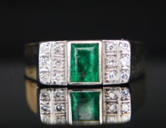 1954 Ring Emerald Diamonds solid 18K Gold US 7.75 / 4.7gr