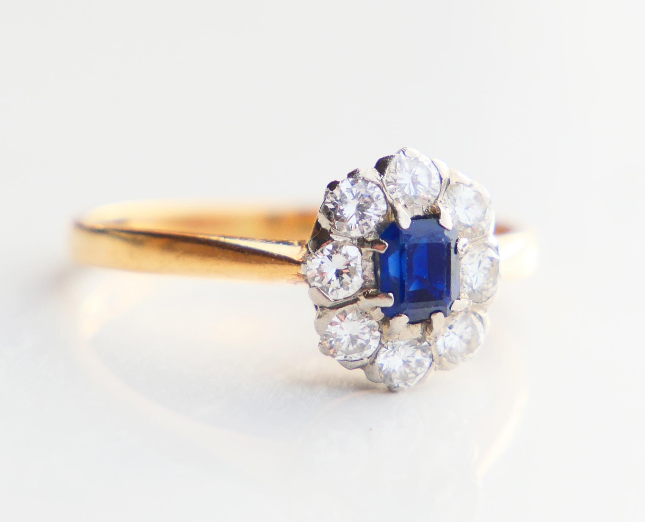 1954 Ring natural 0.45ct Sapphire 0.64 ctw Diamonds 18K Gold ØUS6.75 /2.43gr For Sale 7