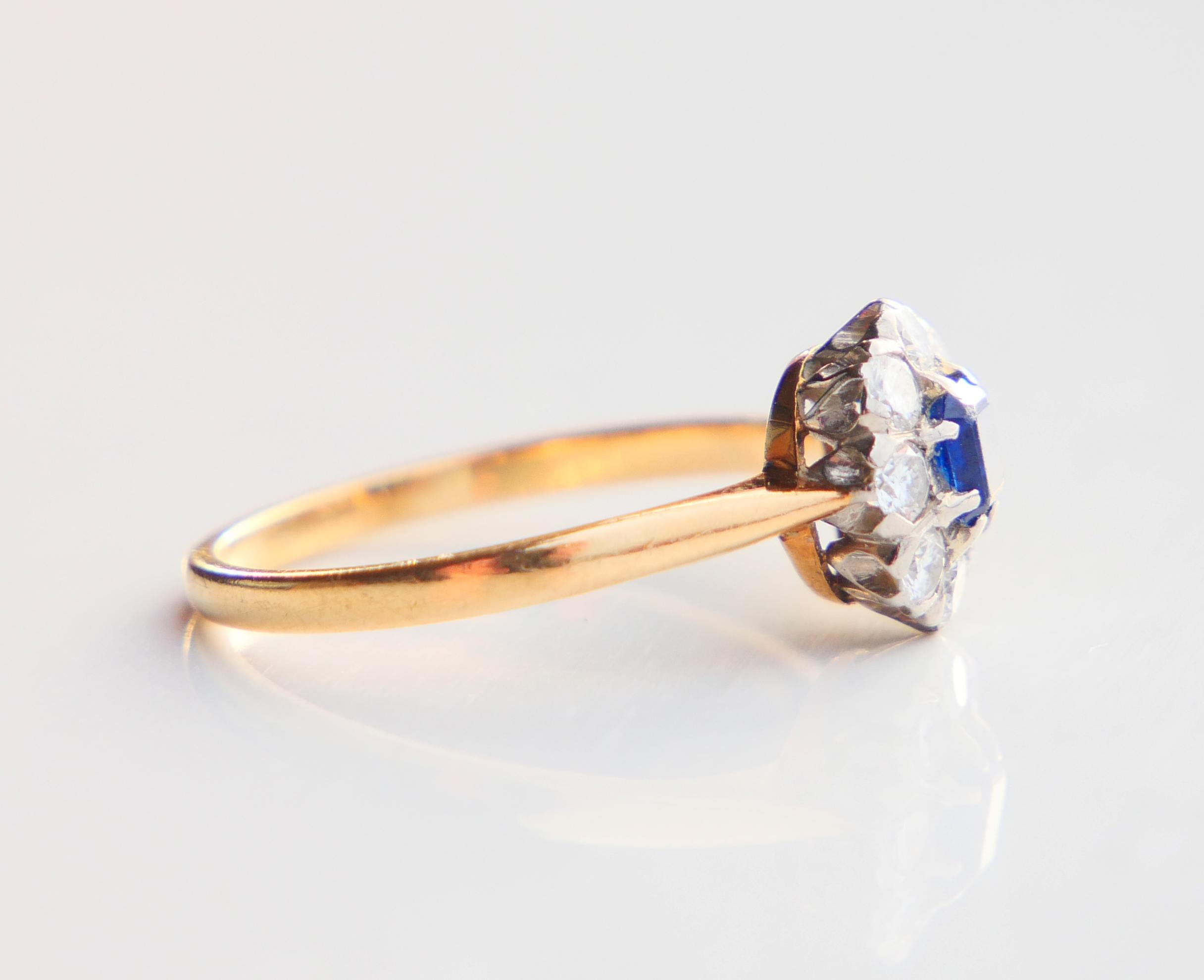 1954 Ring natural 0.45ct Sapphire 0.64 ctw Diamonds 18K Gold ØUS6.75 /2.43gr For Sale 8