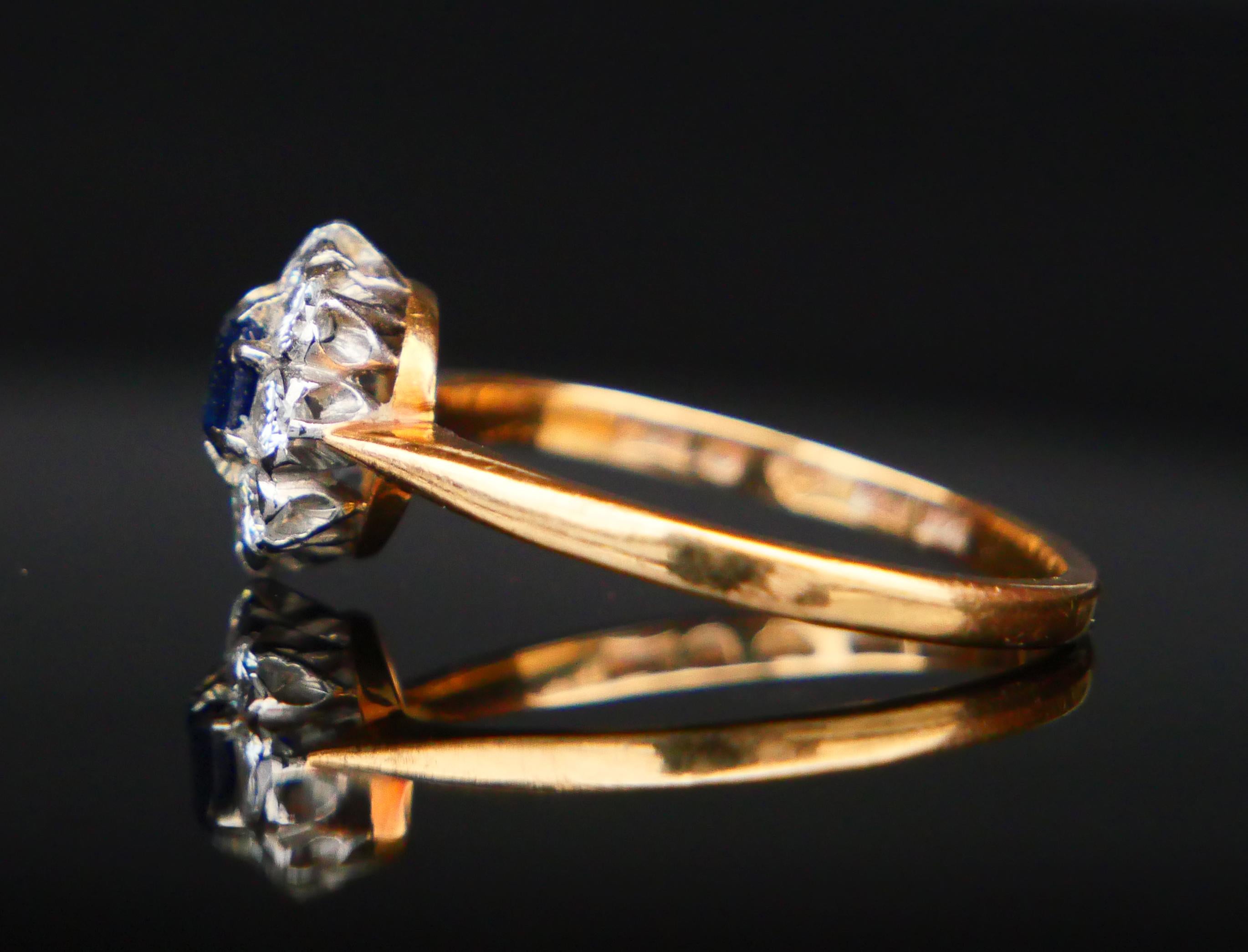 Women's 1954 Ring natural 0.45ct Sapphire 0.64 ctw Diamonds 18K Gold ØUS6.75 /2.43gr For Sale