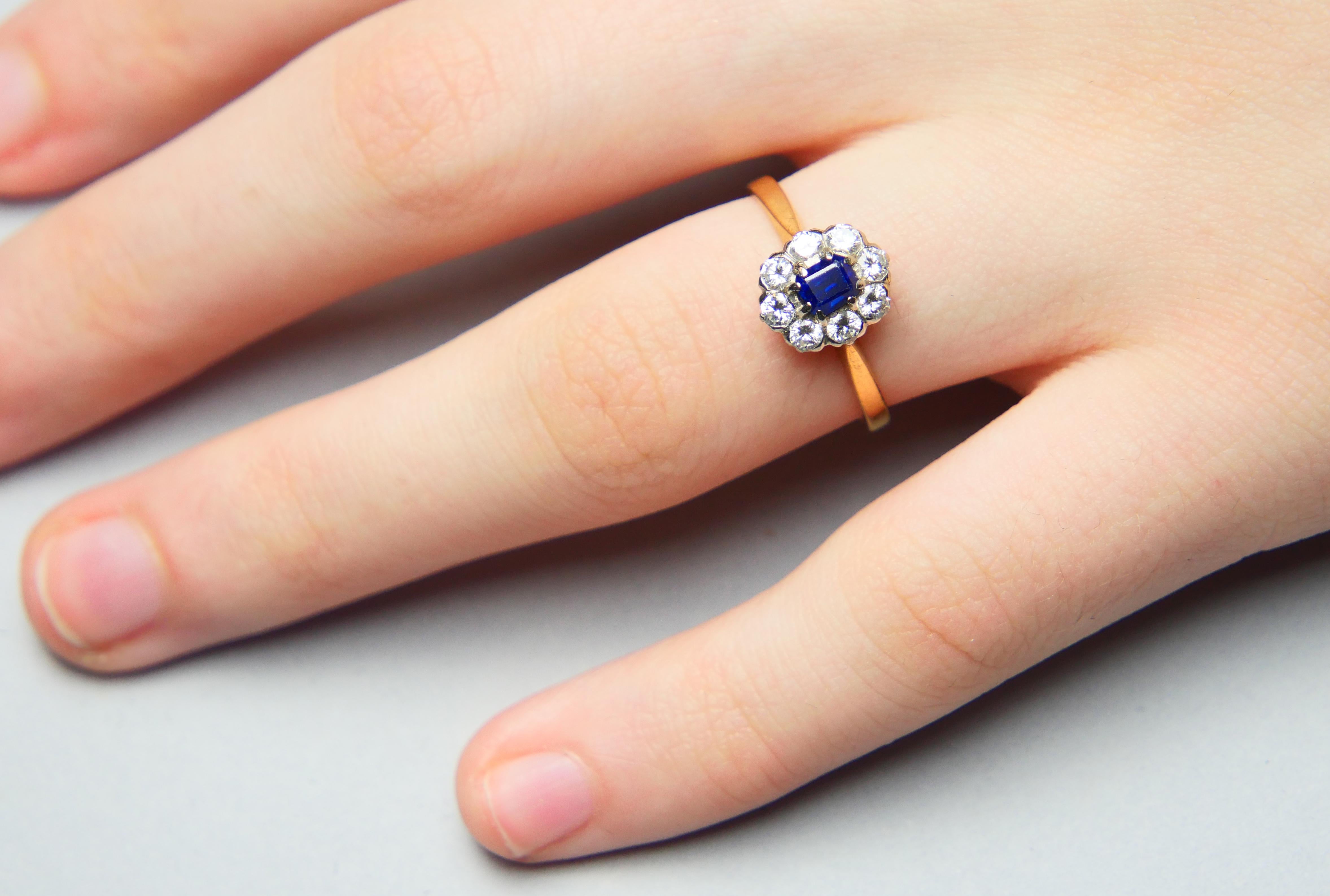1954 Ring natural 0.45ct Sapphire 0.64 ctw Diamonds 18K Gold ØUS6.75 /2.43gr For Sale 1