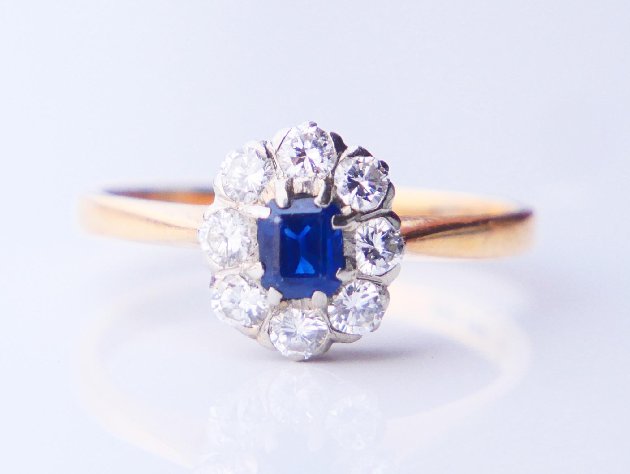 1954 Ring natural 0.45ct Sapphire 0.64 ctw Diamonds 18K Gold ØUS6.75 /2.43gr For Sale 3