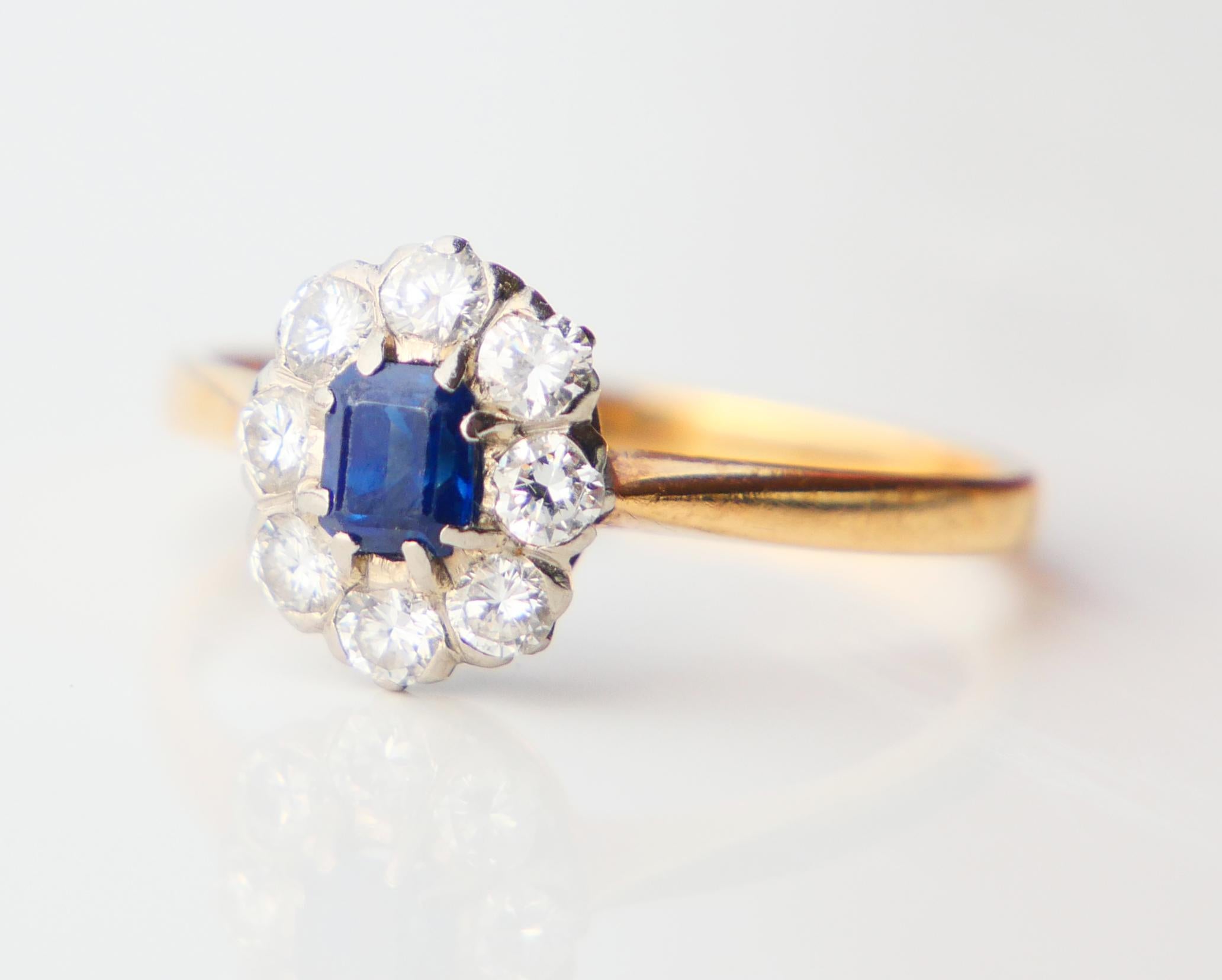 1954 Ring natural 0.45ct Sapphire 0.64 ctw Diamonds 18K Gold ØUS6.75 /2.43gr For Sale 4