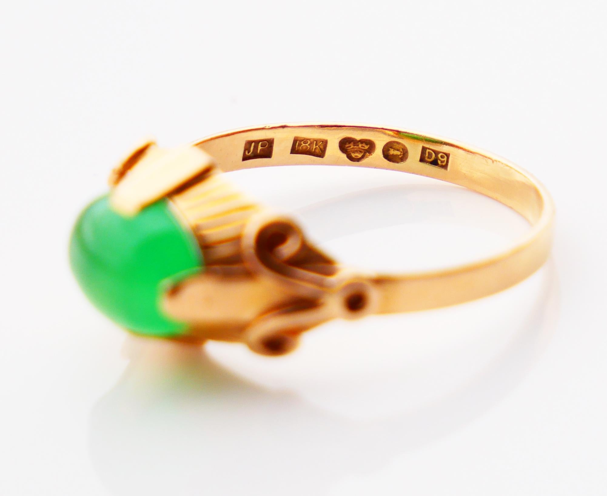 1954 Ring natural Green Chalcedony 18K Yellow Gold Ø 6 US / 2 gr For Sale 6
