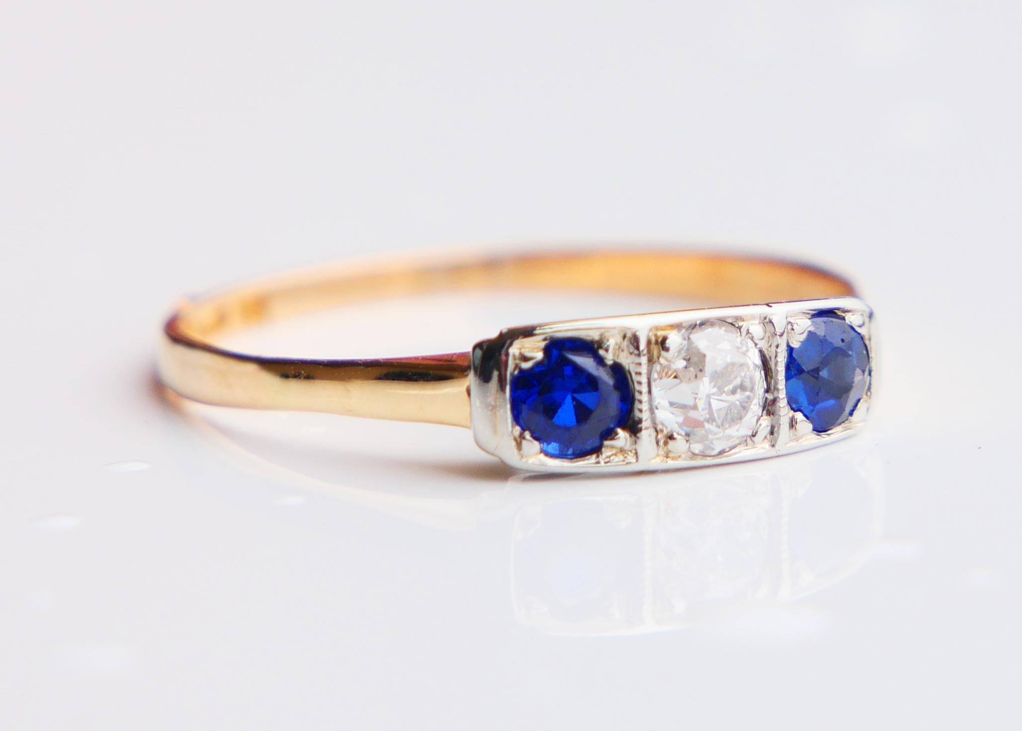 1954 Anello Zaffiro Diamante Zaffiro massiccio in oro 18 carati Ø 7,5US / 1,6 gr in vendita 6