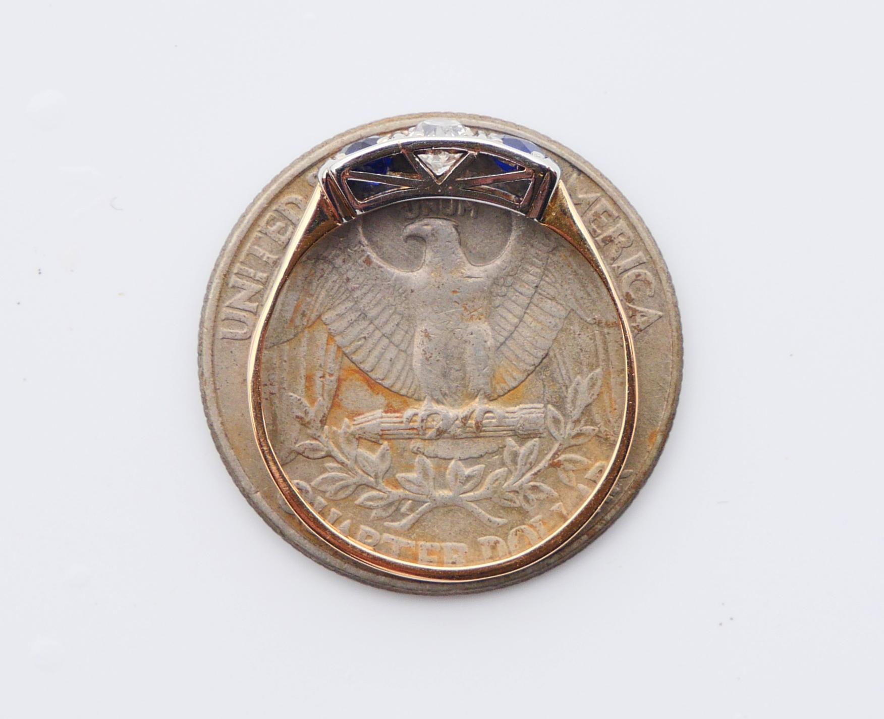 1954 Anello Zaffiro Diamante Zaffiro massiccio in oro 18 carati Ø 7,5US / 1,6 gr in vendita 7