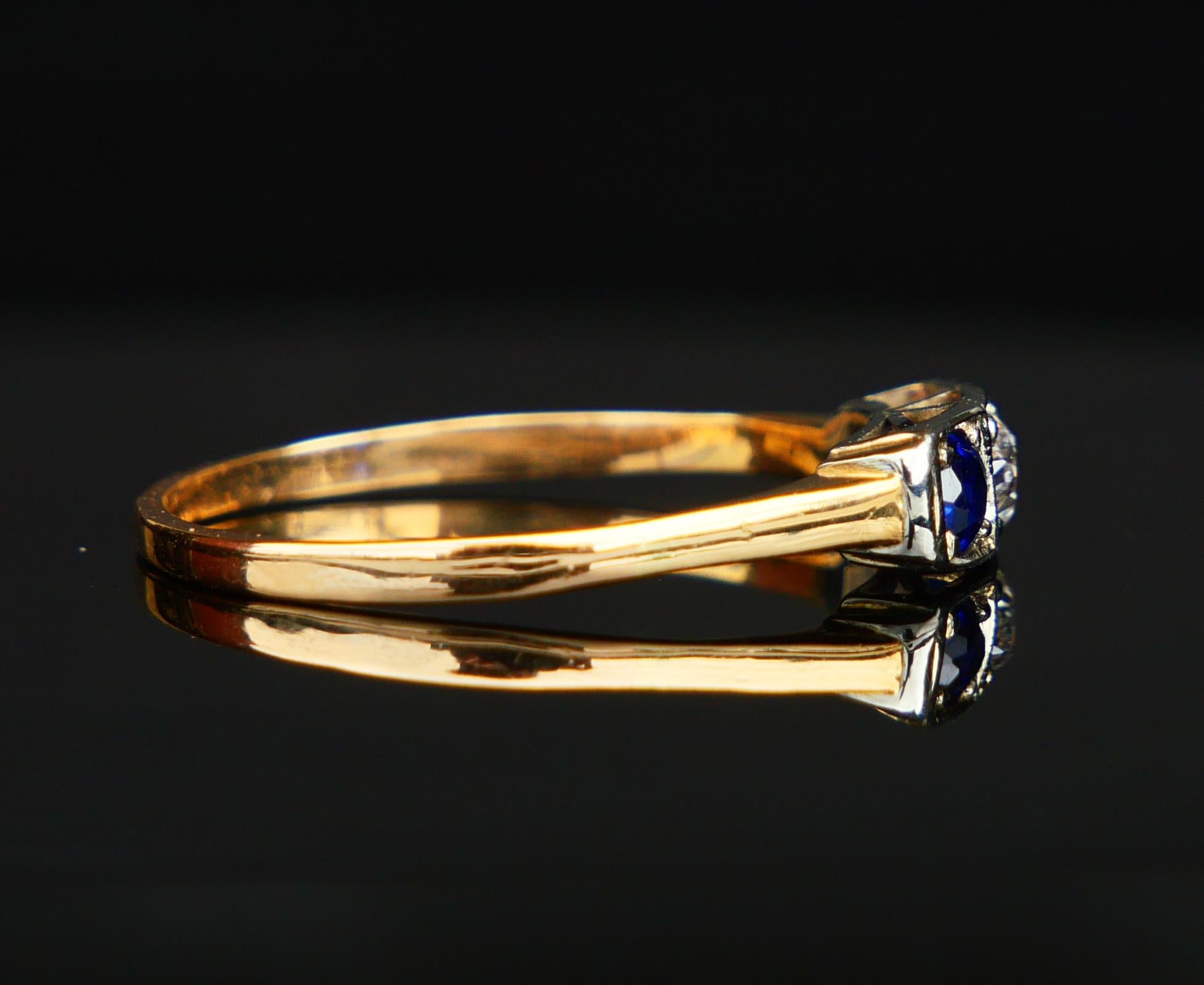 Taglio antico europeo 1954 Anello Zaffiro Diamante Zaffiro massiccio in oro 18 carati Ø 7,5US / 1,6 gr in vendita