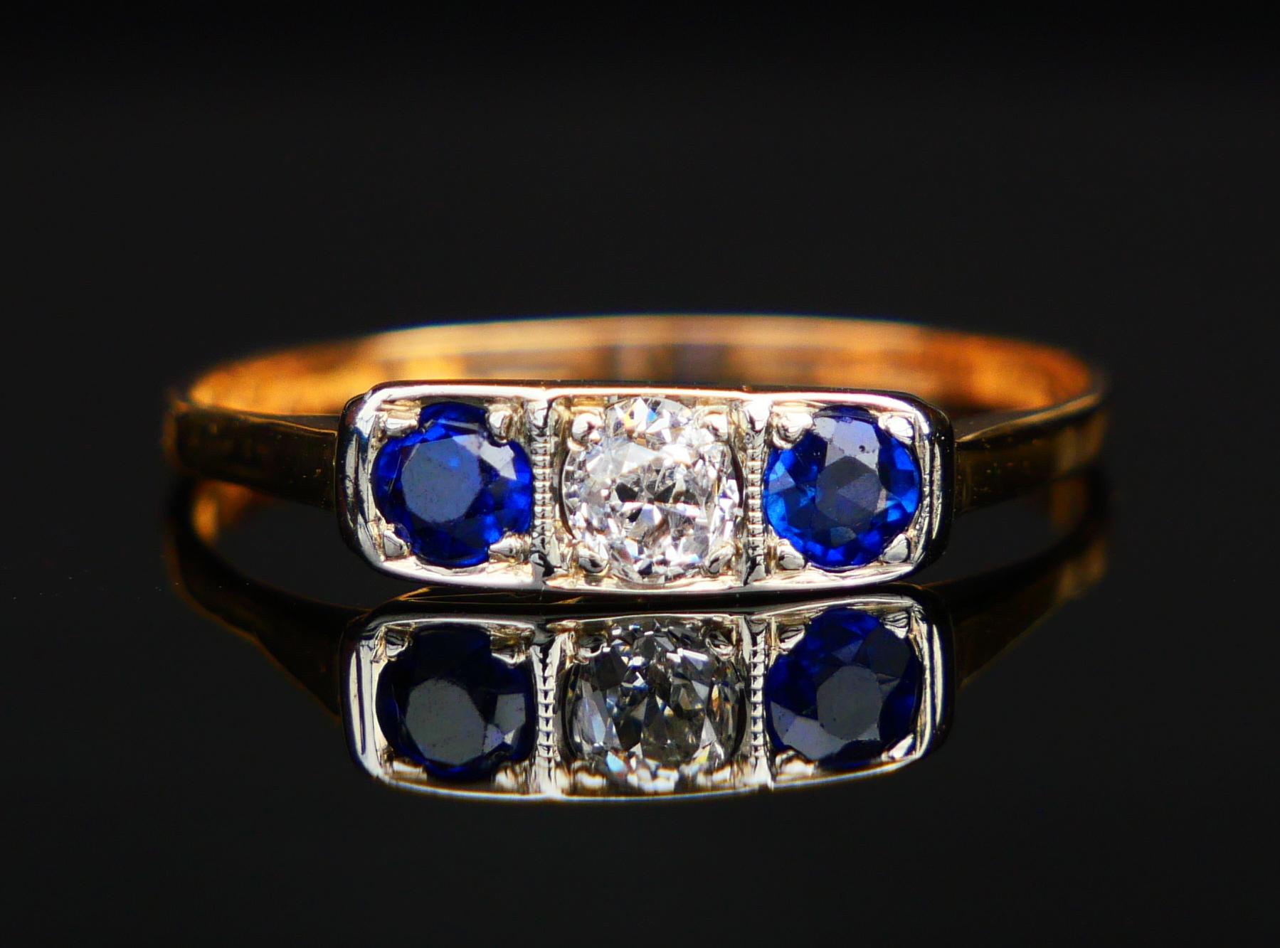 Donna 1954 Anello Zaffiro Diamante Zaffiro massiccio in oro 18 carati Ø 7,5US / 1,6 gr in vendita