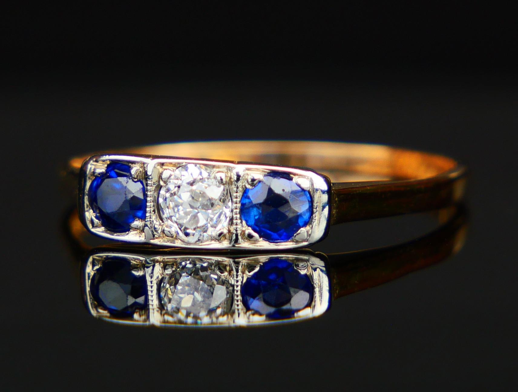 1954 Anello Zaffiro Diamante Zaffiro massiccio in oro 18 carati Ø 7,5US / 1,6 gr in vendita 1