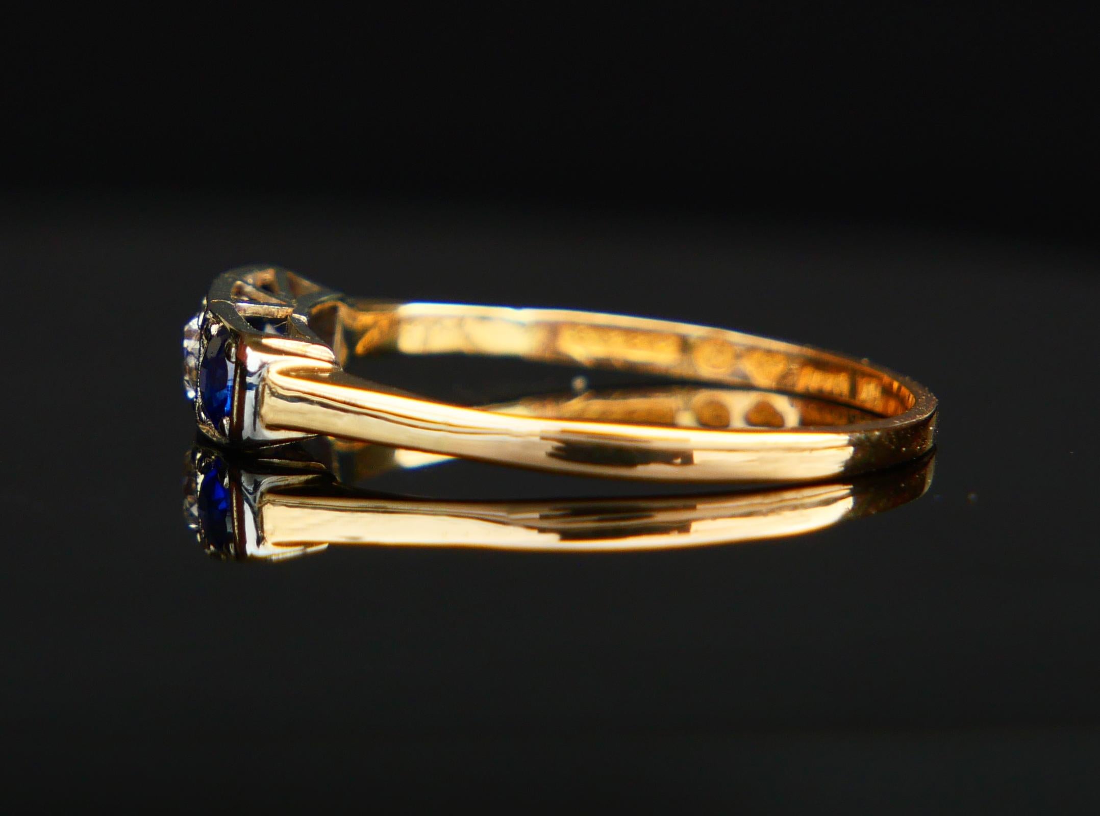1954 Anello Zaffiro Diamante Zaffiro massiccio in oro 18 carati Ø 7,5US / 1,6 gr in vendita 2