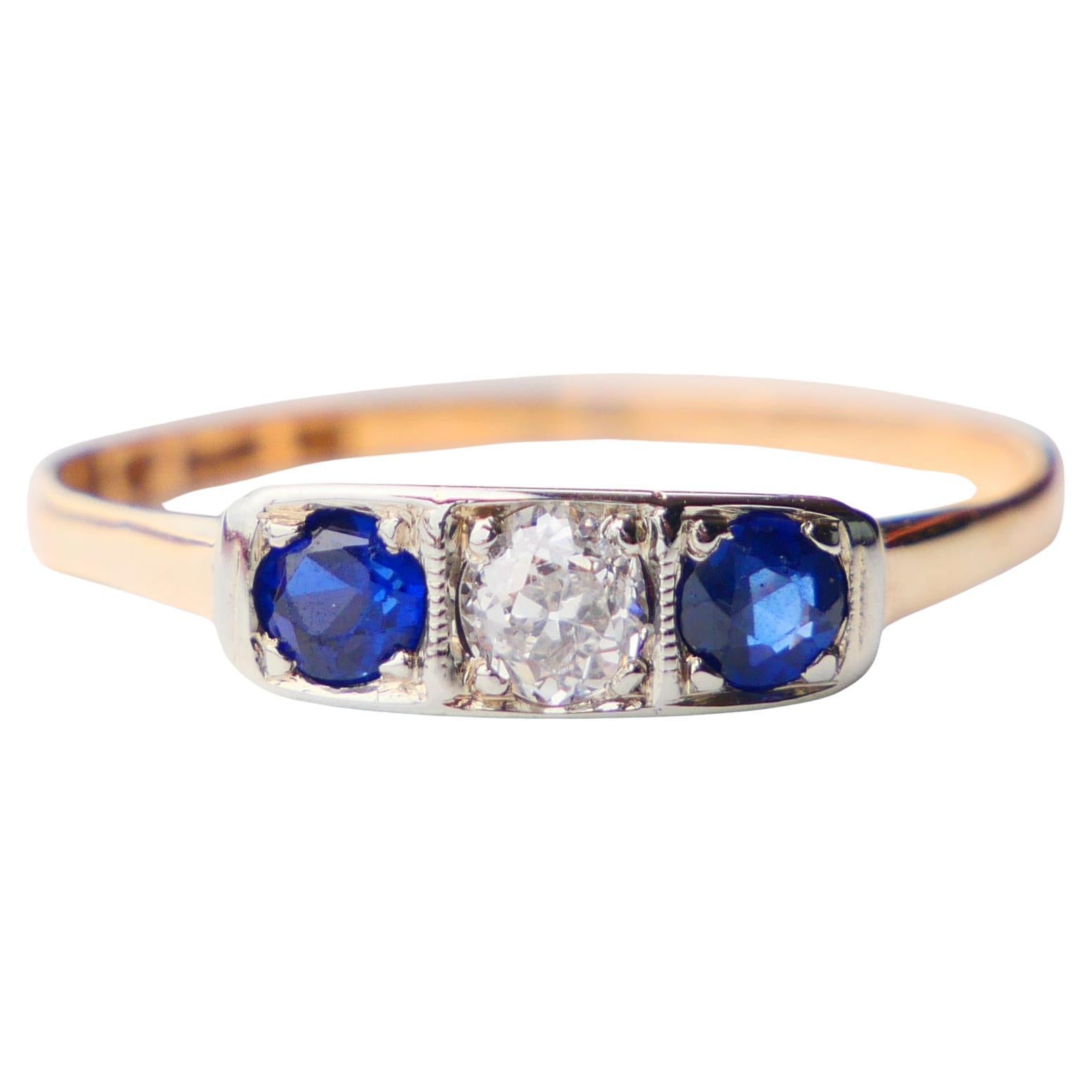 1954 Anello Zaffiro Diamante Zaffiro massiccio in oro 18 carati Ø 7,5US / 1,6 gr in vendita