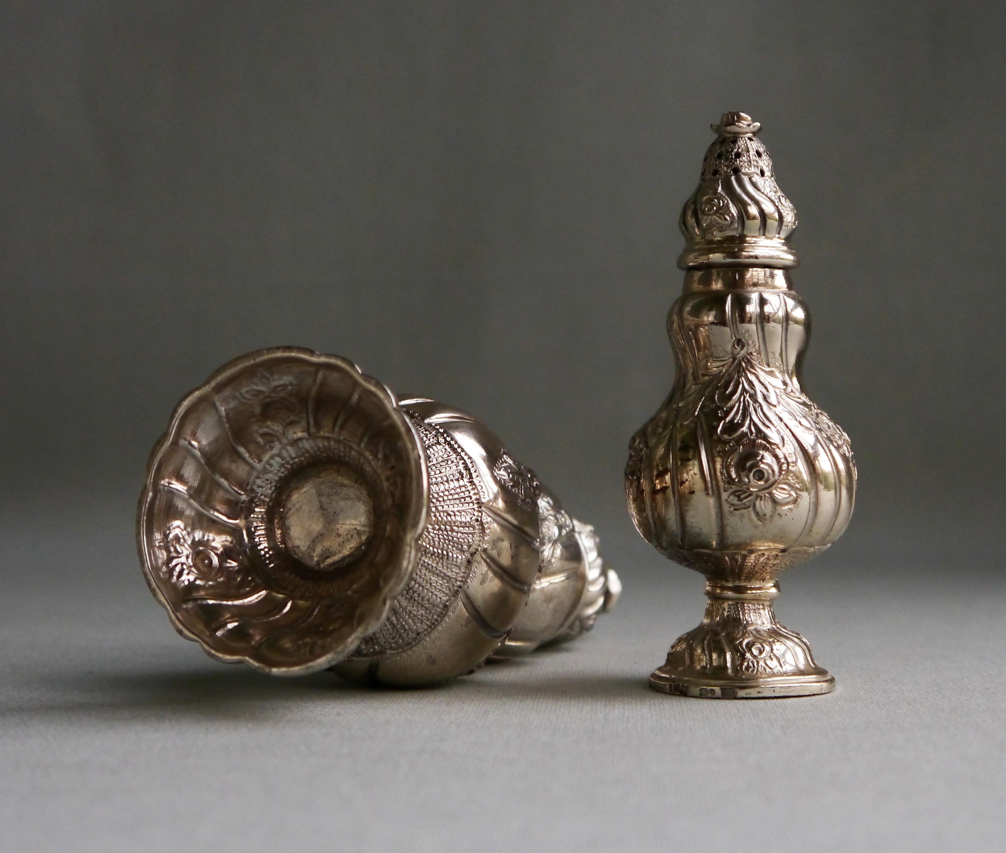 Rococo 1954 Set Two Spice Casters solid 835 Silver / 184 gr For Sale