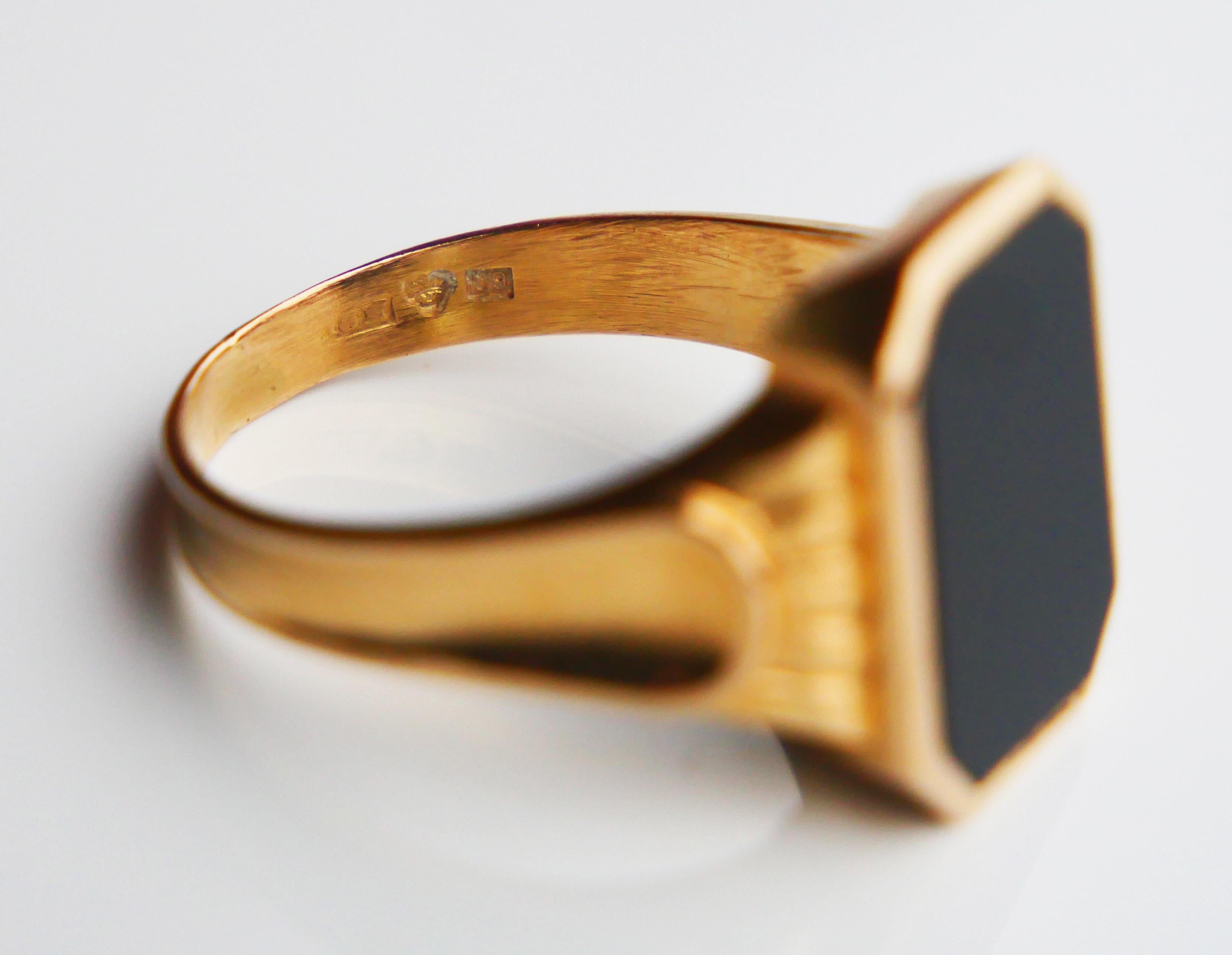 1954 Signet Men Ring 4.5ct natural Onyx solid 18K Gold Ø 10.5 US / 5.38gr For Sale 8