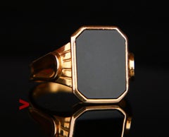 1954 Signet Men Ring  5ct natural Onyx solid 18K Gold Ø 10.5 US / 5.38gr