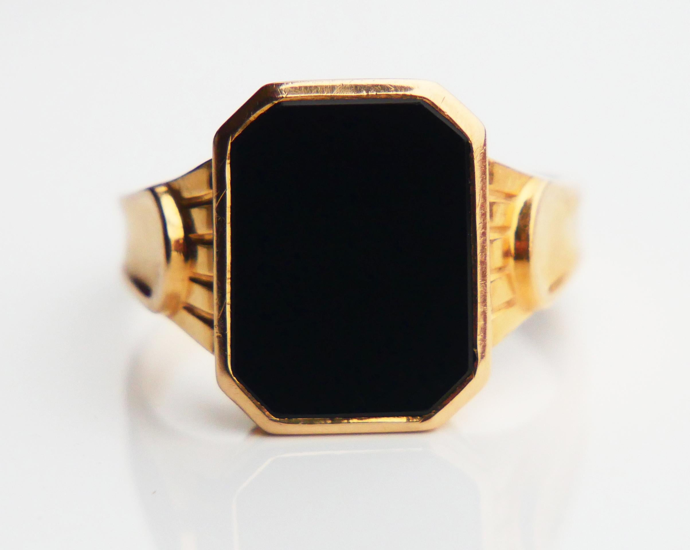 1954 Signet Men Ring 4.5ct natural Onyx solid 18K Gold Ø 10.5 US / 5.38gr For Sale 3
