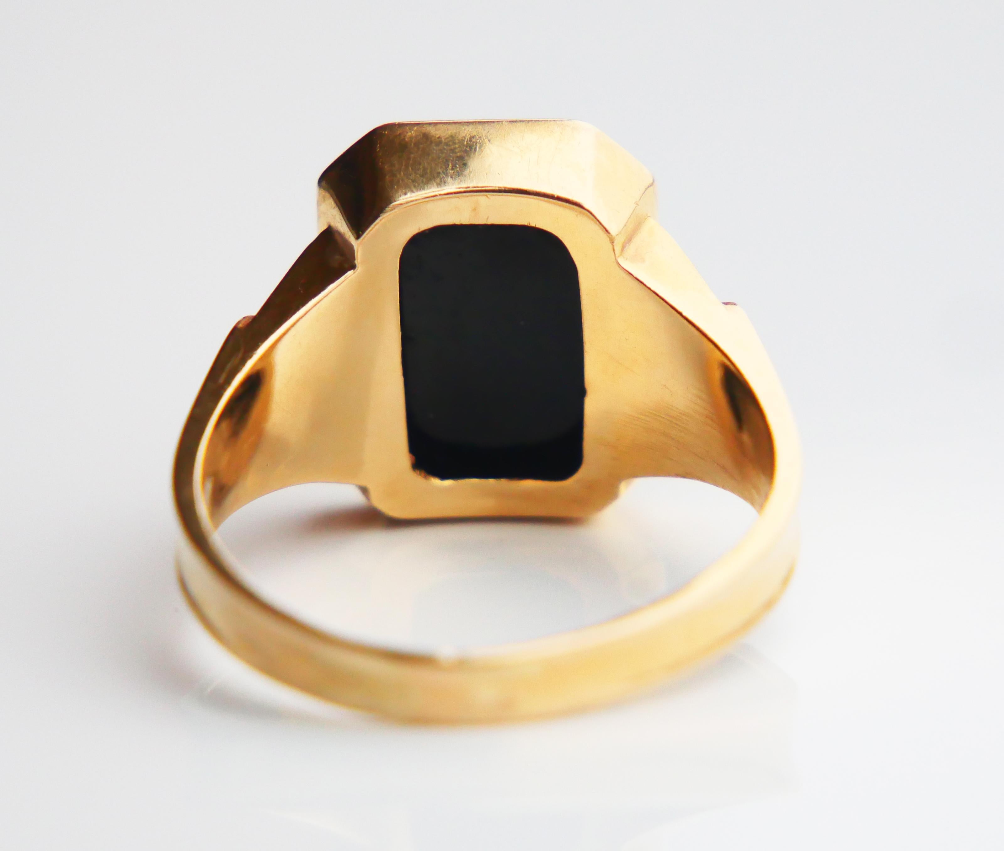 1954 Signet Men Ring 4.5ct natural Onyx solid 18K Gold Ø 10.5 US / 5.38gr For Sale 4