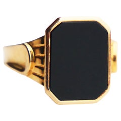 1954 Signet Men Ring 4.5ct natural Onyx solid 18K Gold Ø 10.5 US / 5.38gr