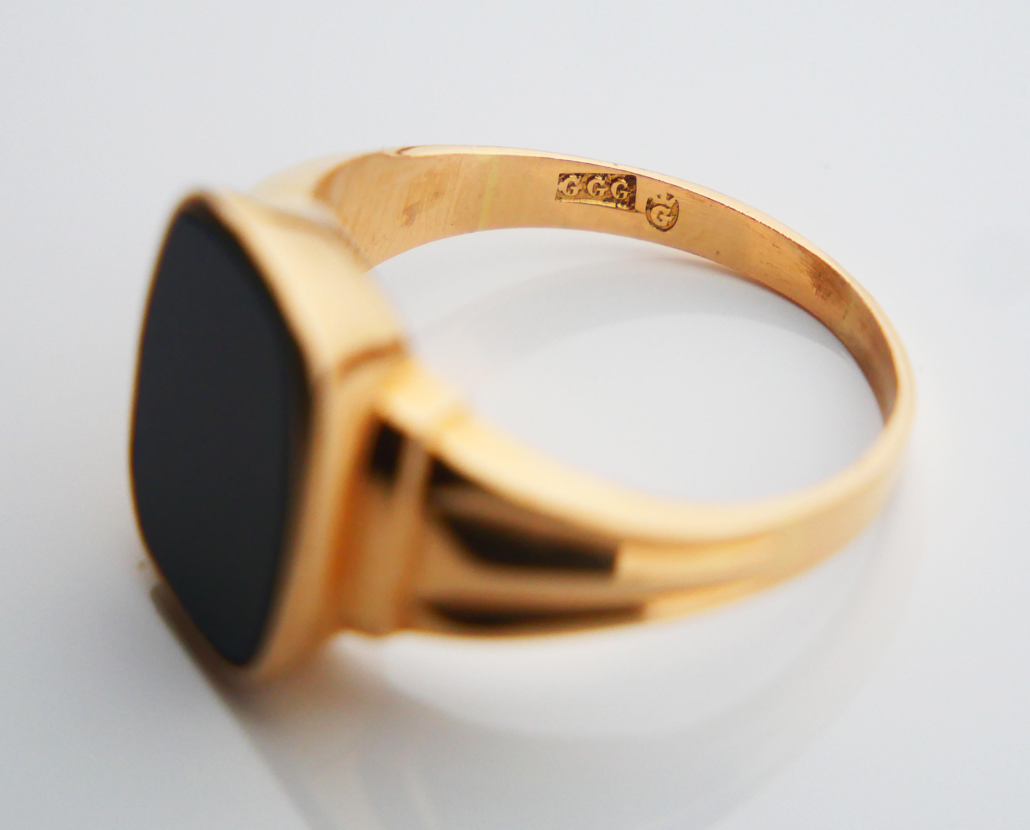 1954 Signet Men Ring 4.5ct natural Onyx solid 18K Gold Ø 9.25 US / 4.25gr For Sale 8