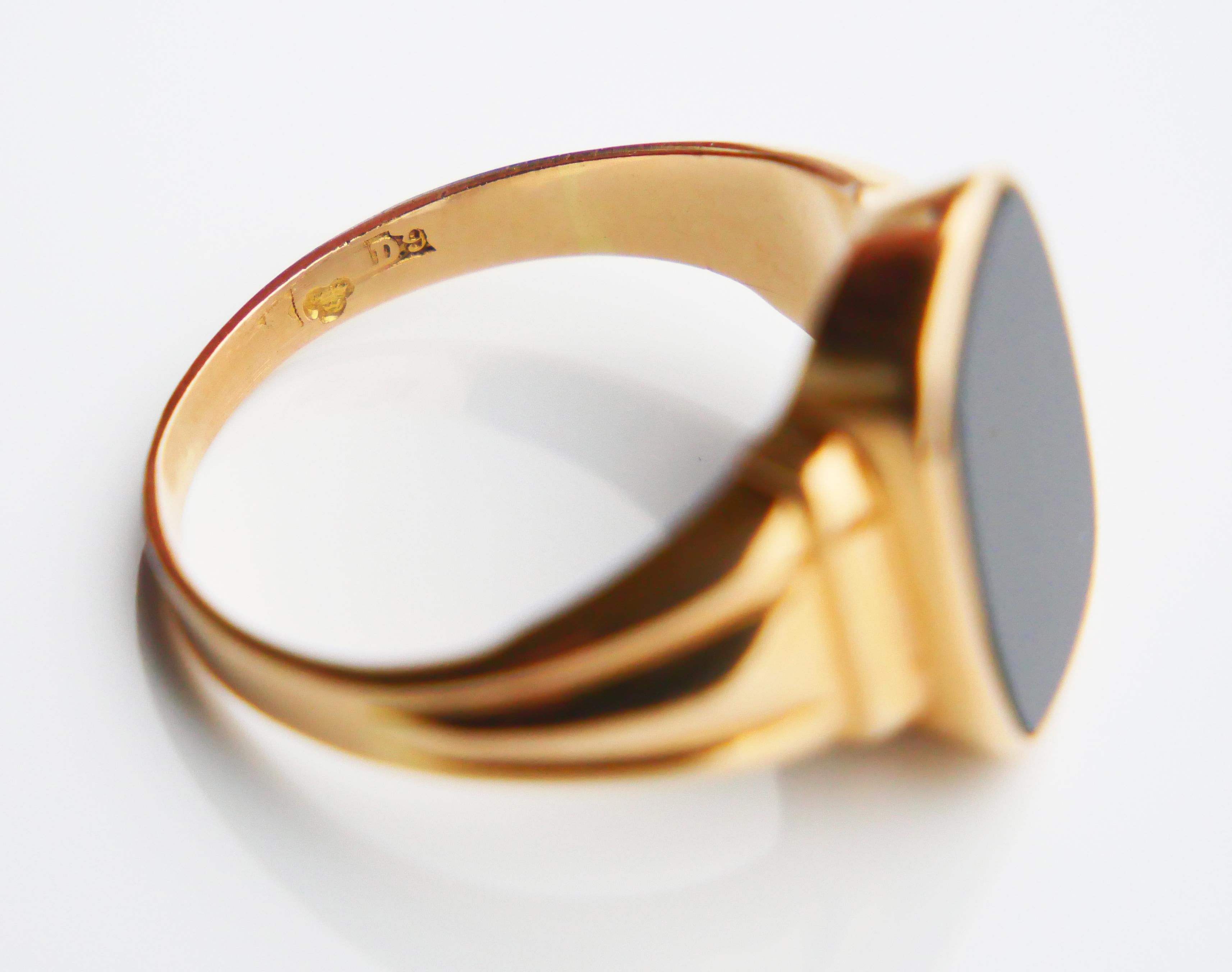 1954 Signet Men Ring 4.5ct natural Onyx solid 18K Gold Ø 9.25 US / 4.25gr For Sale 9