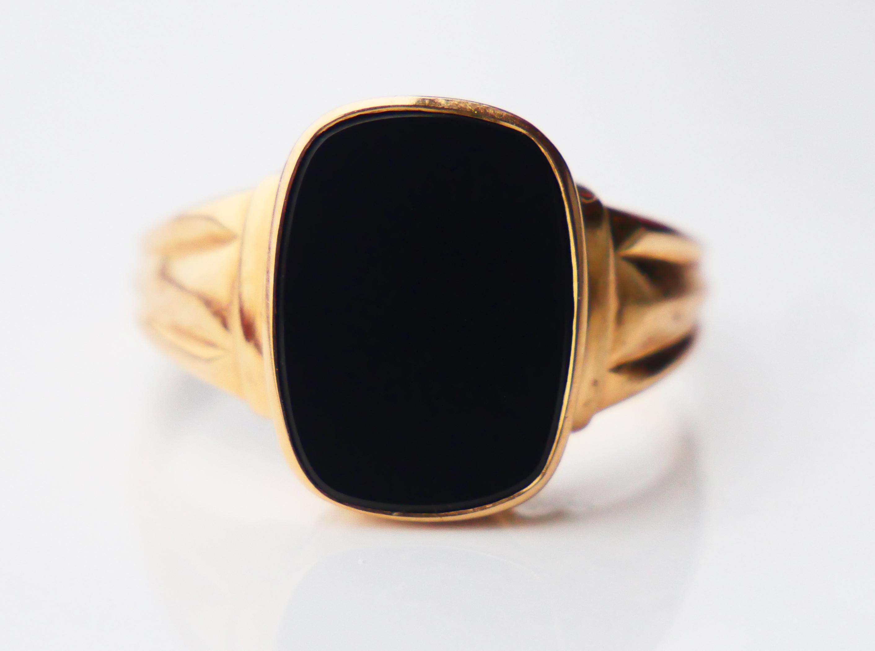 1954 Signet Men Ring 4.5ct natural Onyx solid 18K Gold Ø 9.25 US / 4.25gr For Sale 3