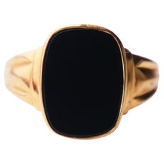 1954 Signet Herrenring 4.5ct natürlicher Onyx massiv 18K Gold Ø 9.25 US / 4.25gr