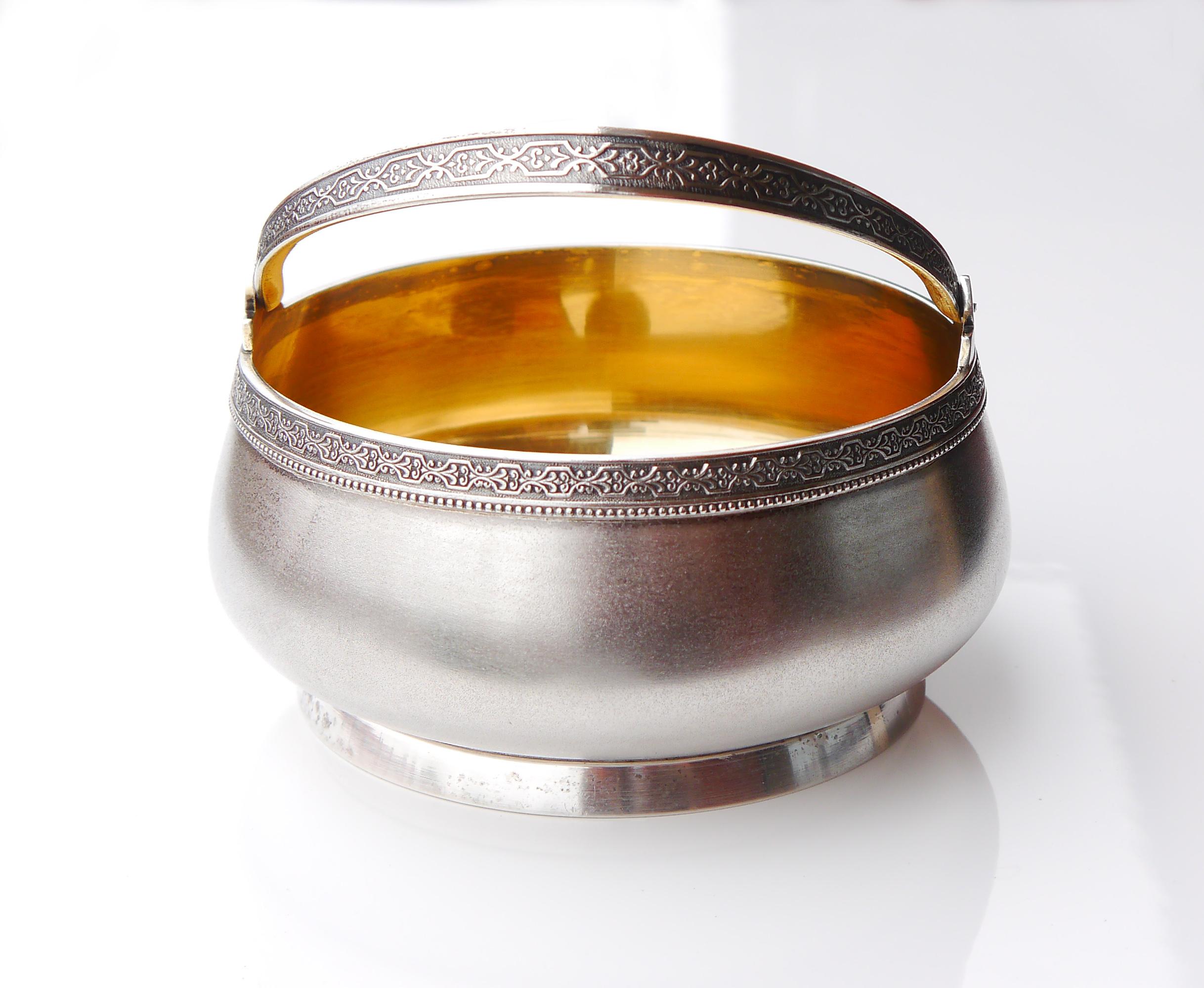 da uomo o donna 1954 USSR Russia d'argento massiccio dorato 875 Cestino con ciotola / 188 grammi in vendita