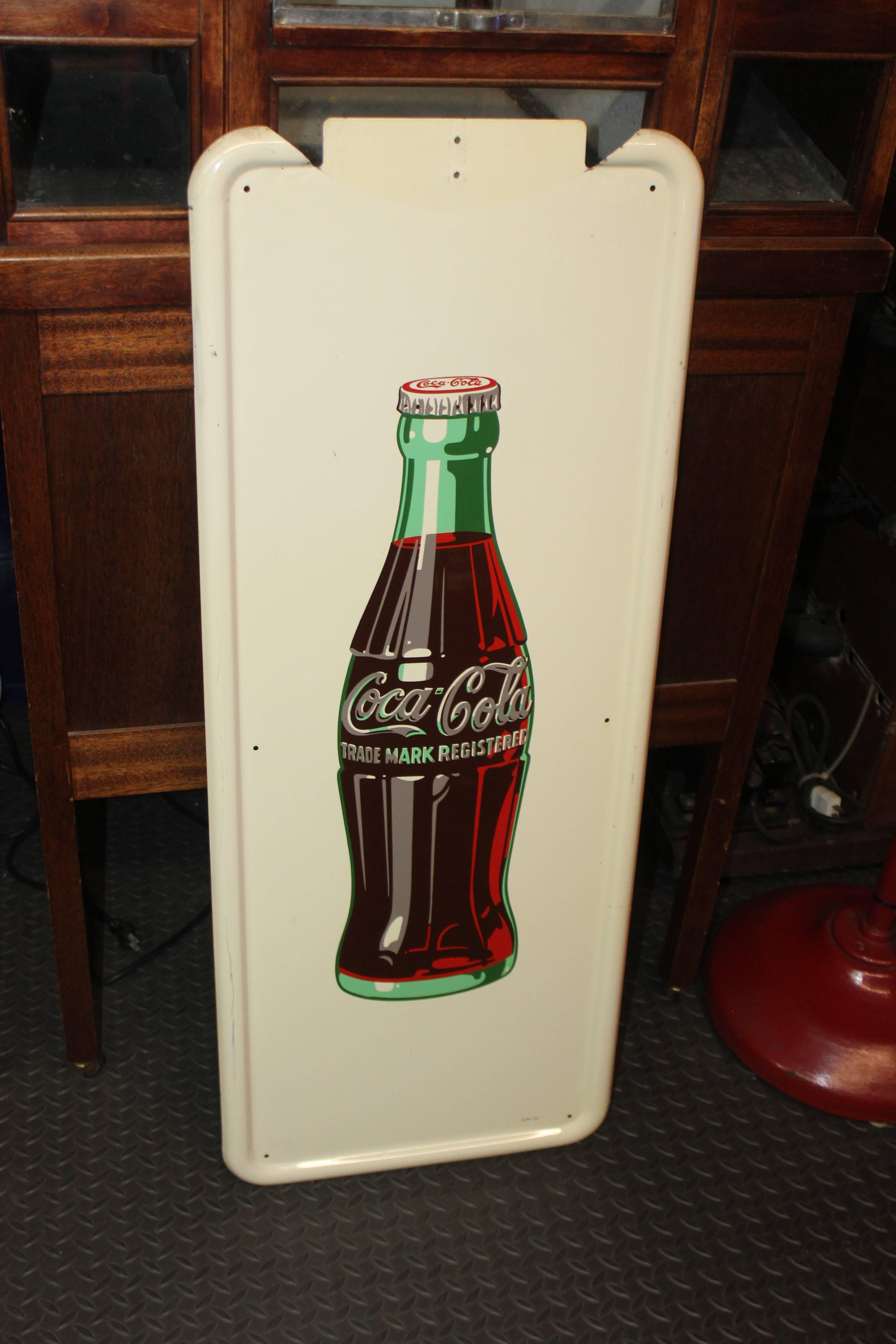 Metal 1954 Vintage Coca Cola Vertical Tin Self Framed Pillar Sign For Sale