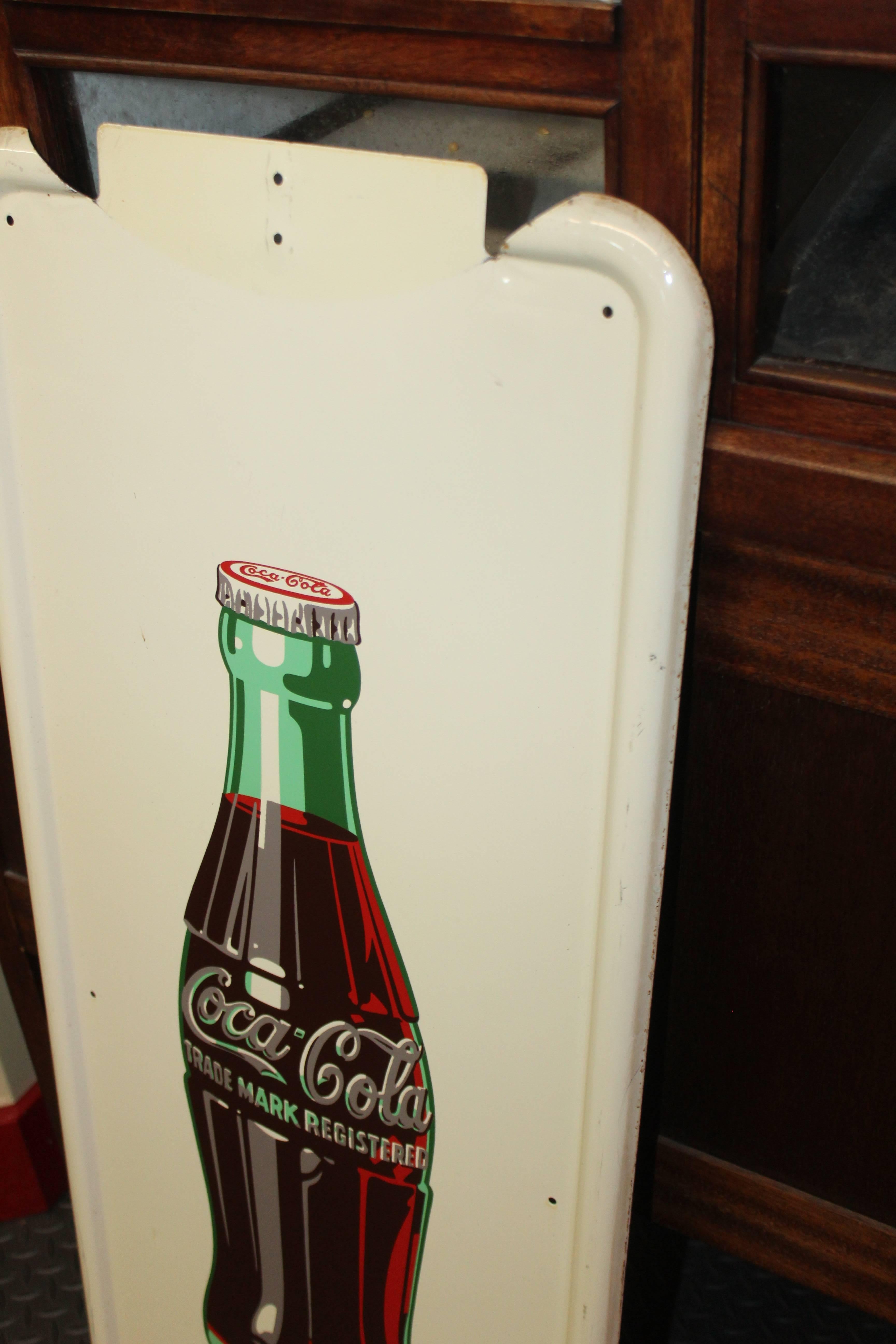 Mid-20th Century 1954 Vintage Coca Cola Vertical Tin Self Framed Pillar Sign For Sale