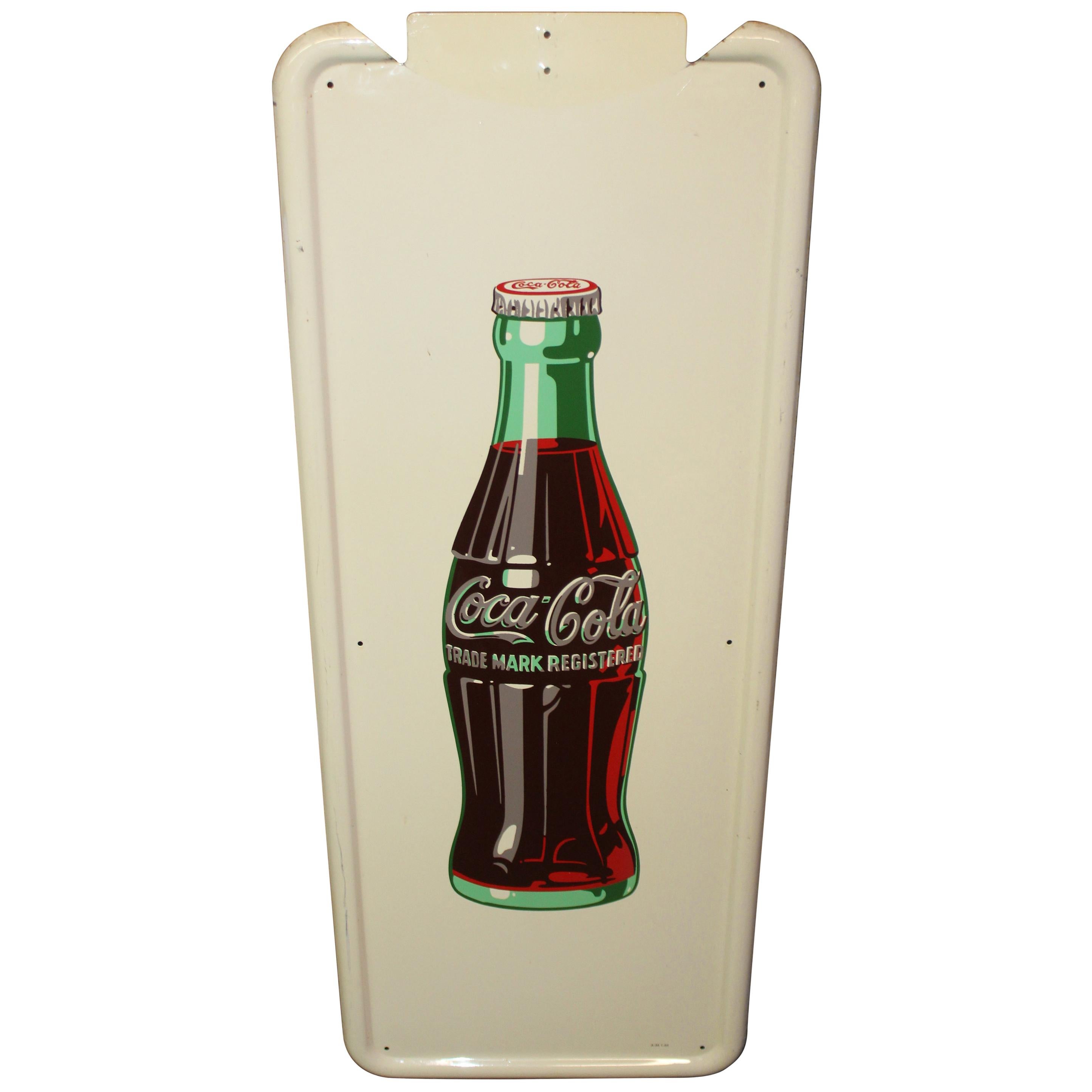 1954 Vintage Coca Cola Vertical Tin Self Framed Pillar Sign For Sale