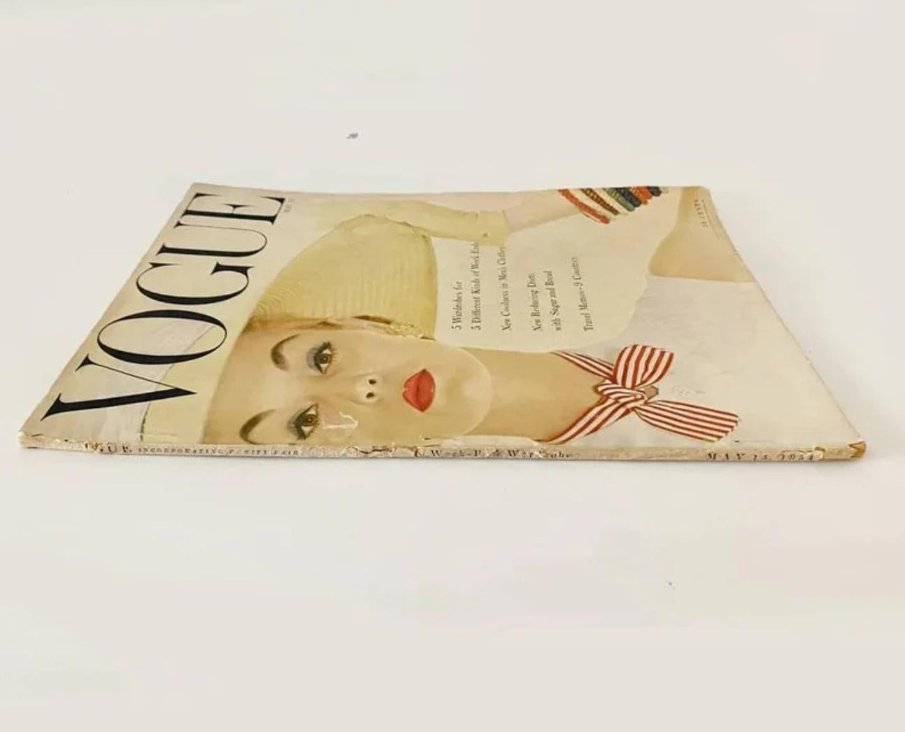 1954 VOGUE USA January, 120 pages, in colour and black/white

On Cover: Model Jean Patchett , photographed by Erwin Blumenfeld

Features: dressing summertime, Vogue living, Vogue food, Travel, Elba, Italy

Condition: vintage, 1954, the spine has