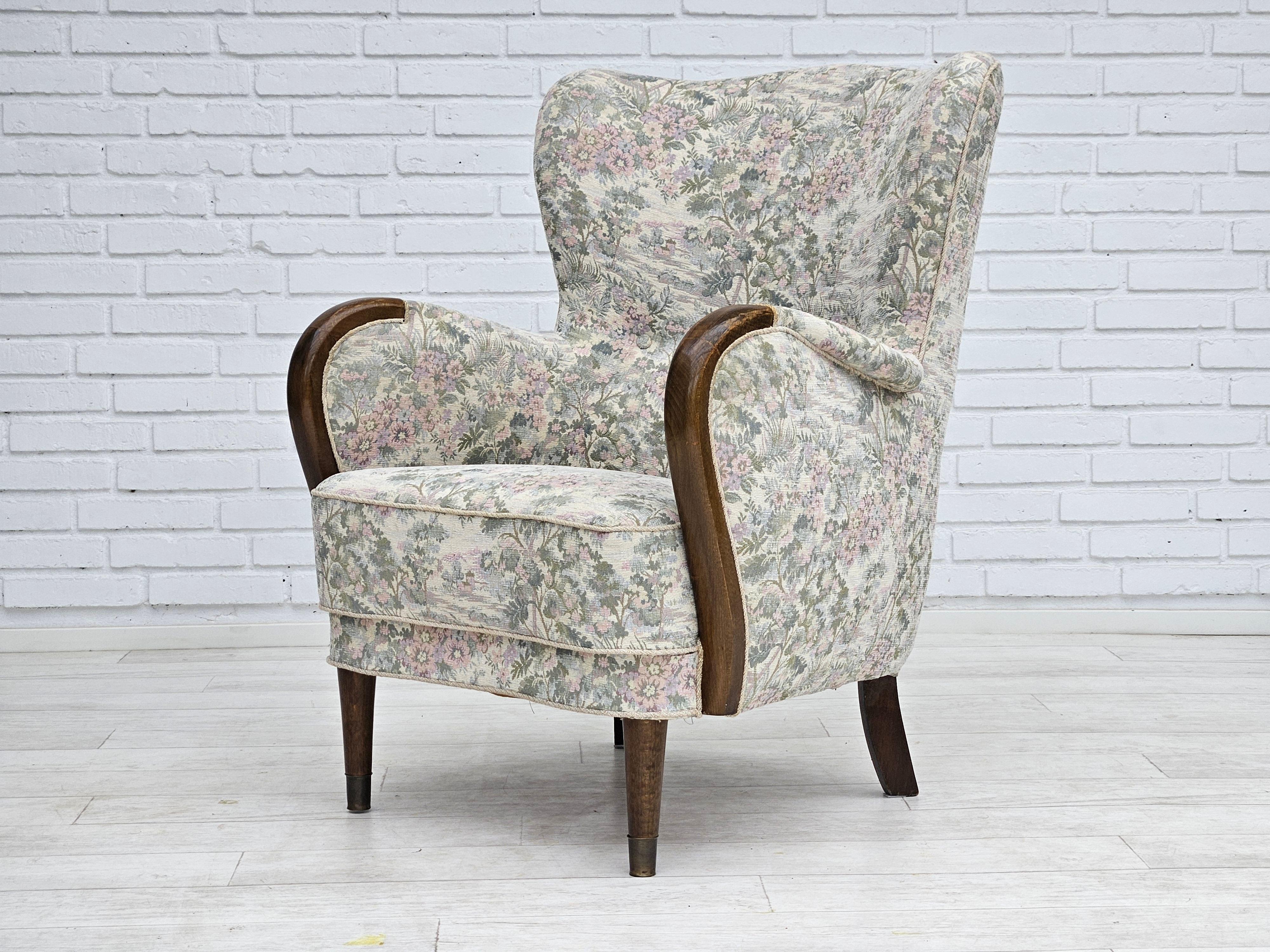1955-60s, Danish design, armchair in floral multicolor fabric, original. For Sale 7
