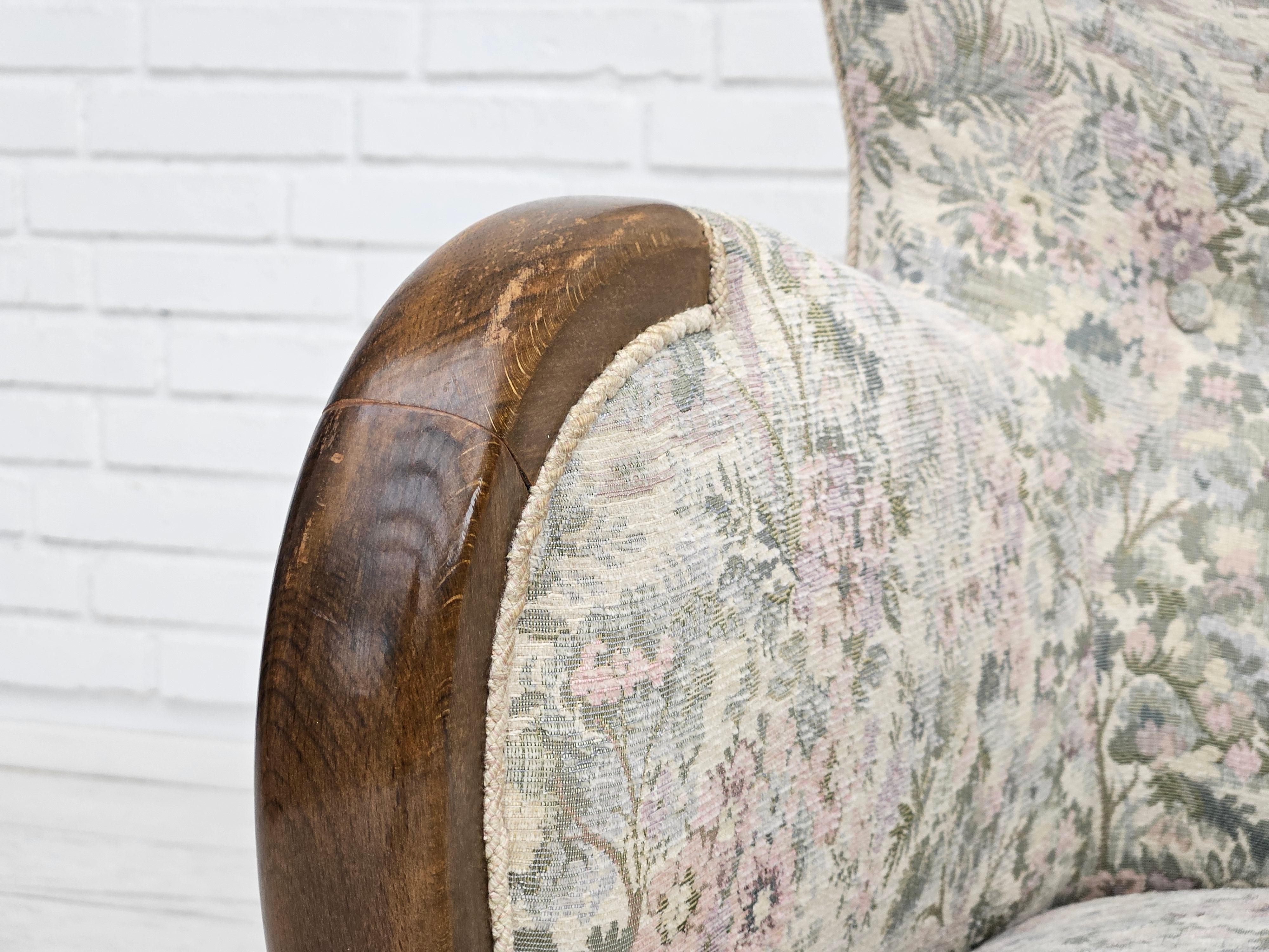 Mid-20th Century 1955-60s, Danish design, armchair in floral multicolor fabric, original. For Sale