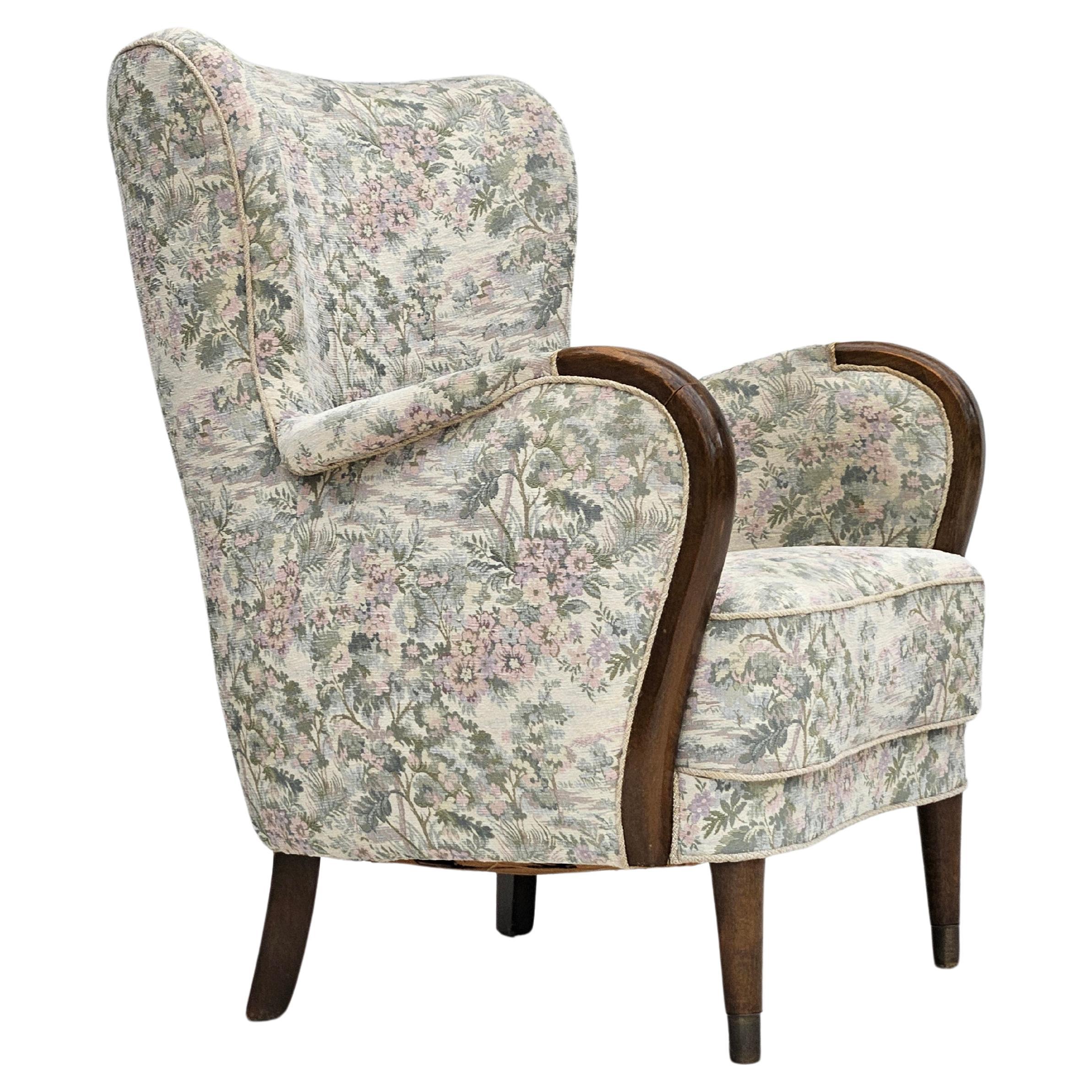 1955-60s, Danish design, armchair in floral multicolor fabric, original. For Sale