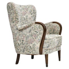 1955-60s, Danish design, armchair in floral multicolor fabric, original.