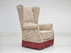 1955-60s, Danish design, high back armchair in floral multicolor fabric.