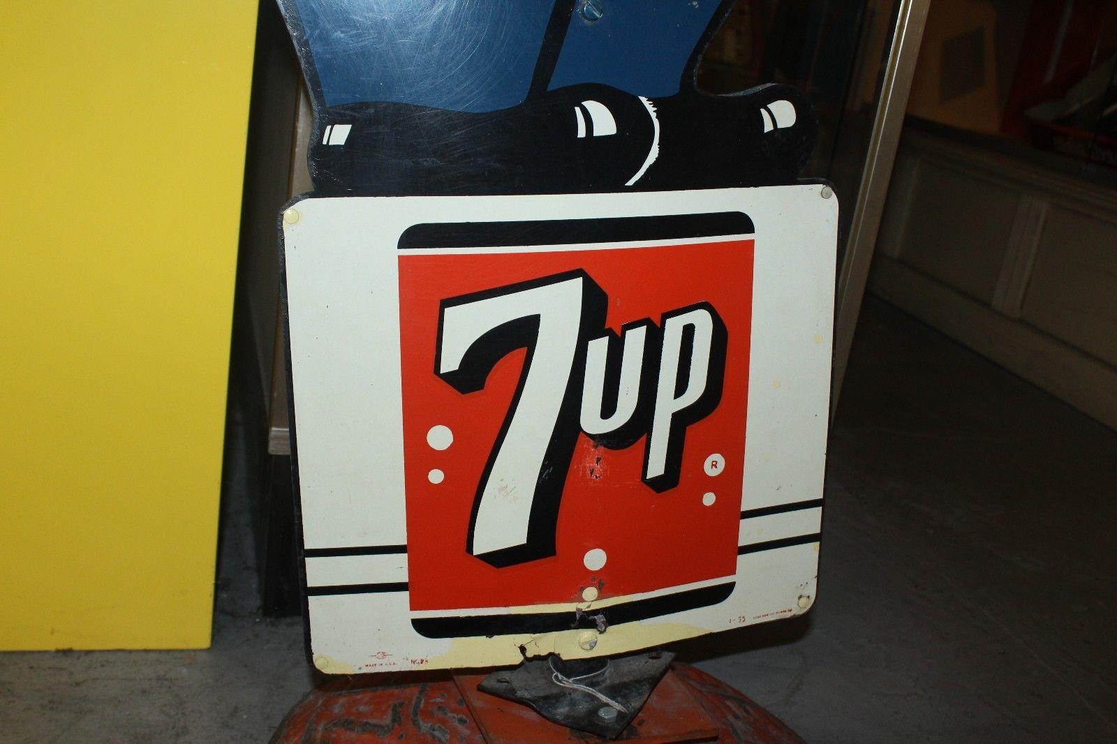 1955 7-UP Soda School Crossing Guard Safety Tin Sign In Fair Condition For Sale In Orange, CA