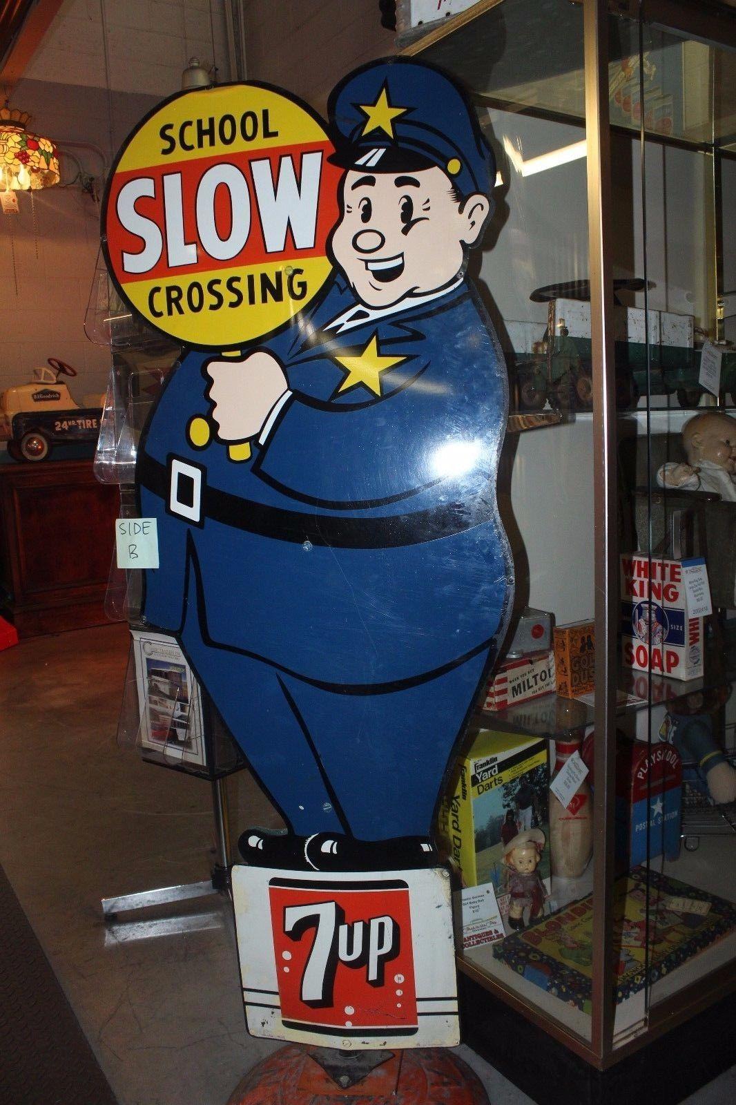 1955 7-UP Soda School Crossing Guard Safety Tin Sign For Sale 2