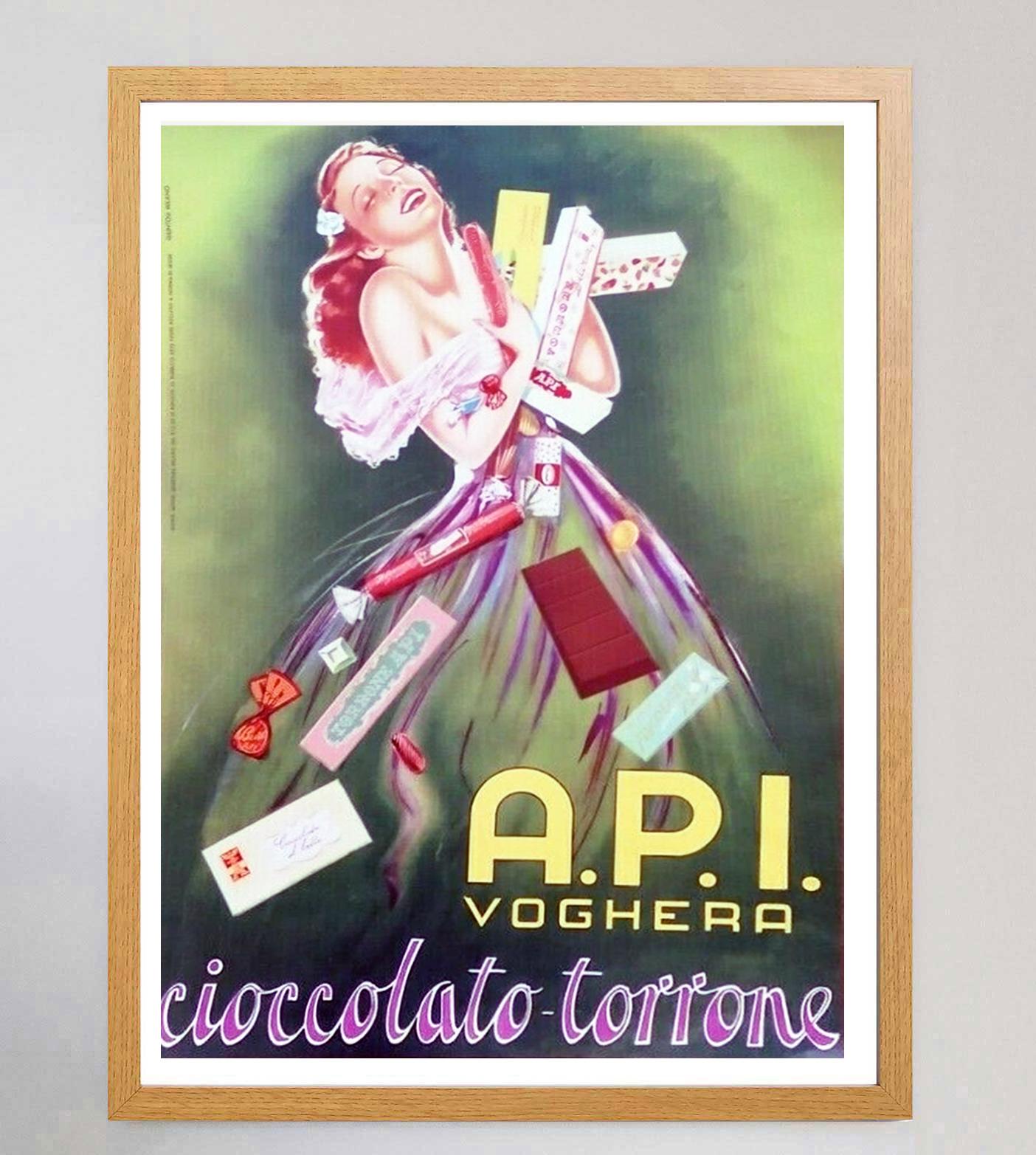 Italian 1955 API Voghera Chocolate Original Vintage Poster For Sale