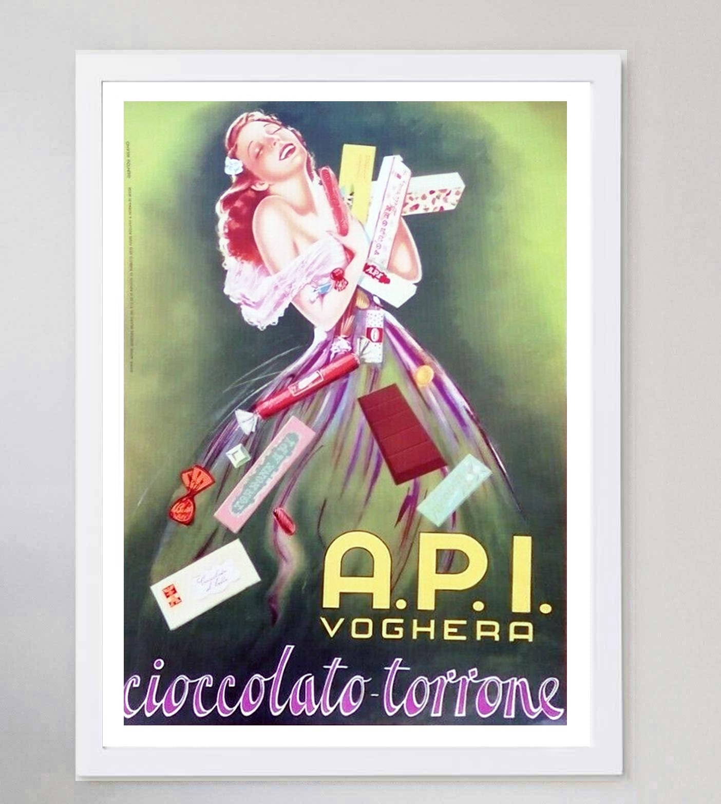 1955 API Voghera Chocolate Original Vintage Poster In Good Condition For Sale In Winchester, GB