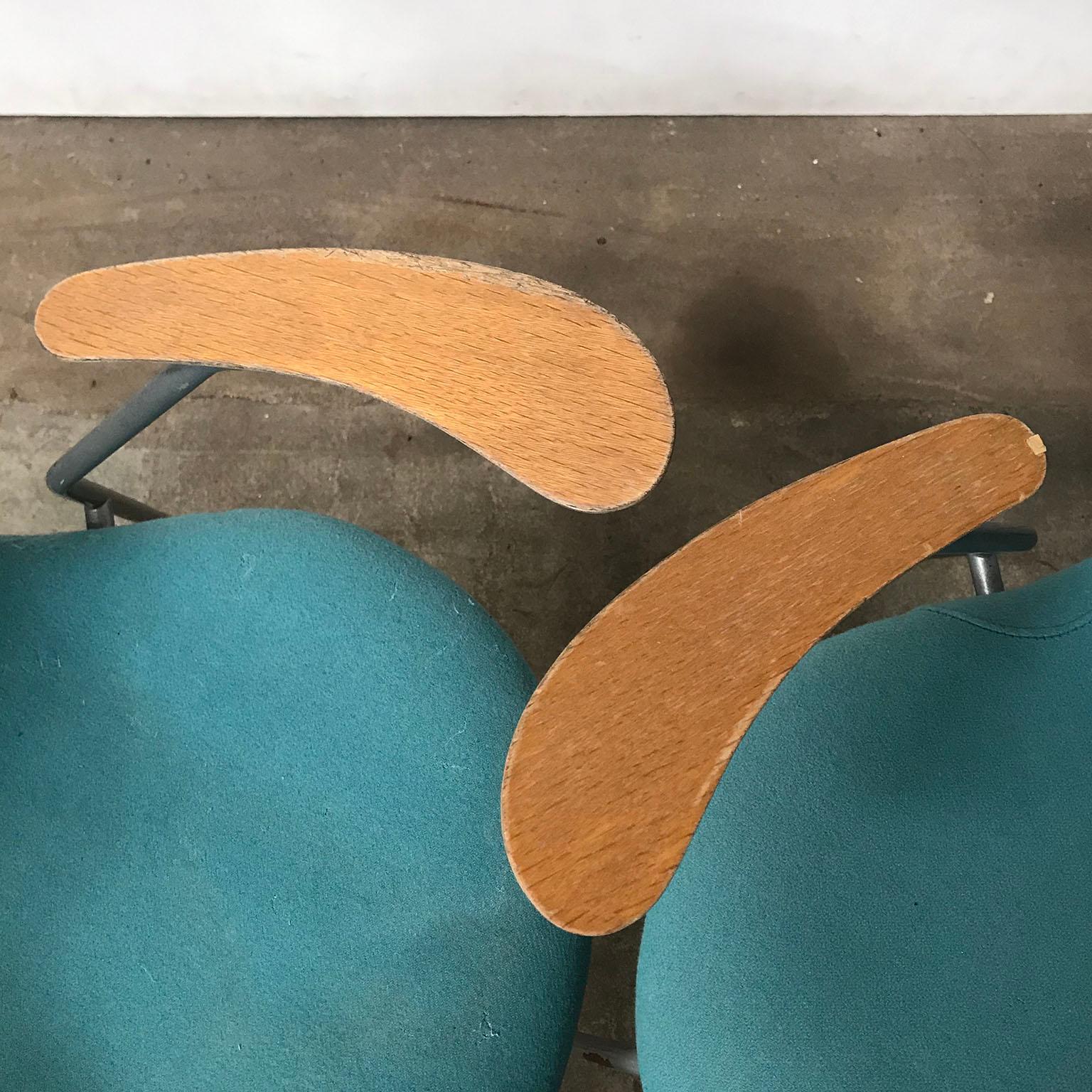 17th Century 1955, Arne Jacobsen, Set of Four Turquoise Upholstered 3207 Butterfly Armchairs For Sale