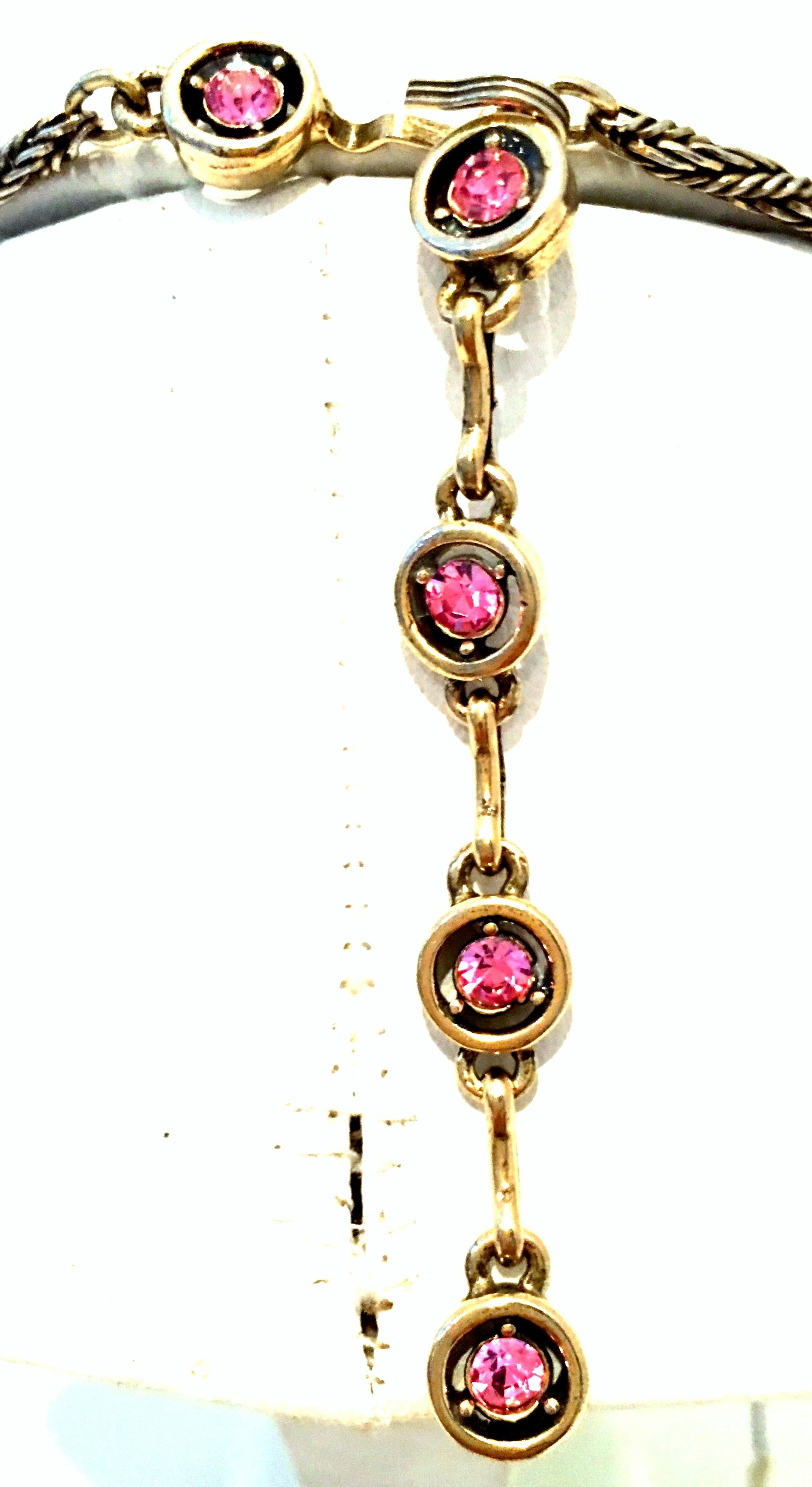 1955 Art Deco Gold & Austrian Crystal Choker Necklace By, Hollycraft 6