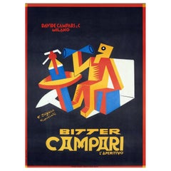 Affiche vintage d'origine Campari, Fortunato Depero, 1955