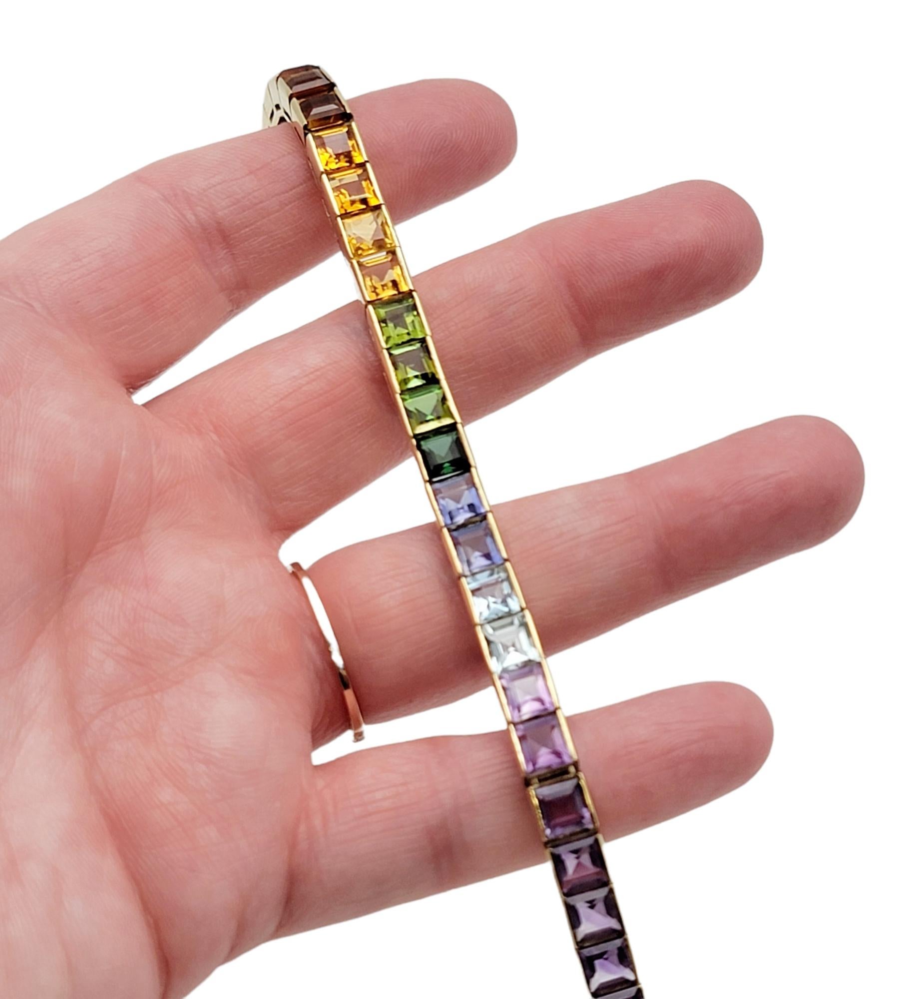 19.55 Carats Total Rainbow Multi-Gemstone Link Bracelet in 14 Karat Yellow Gold 3
