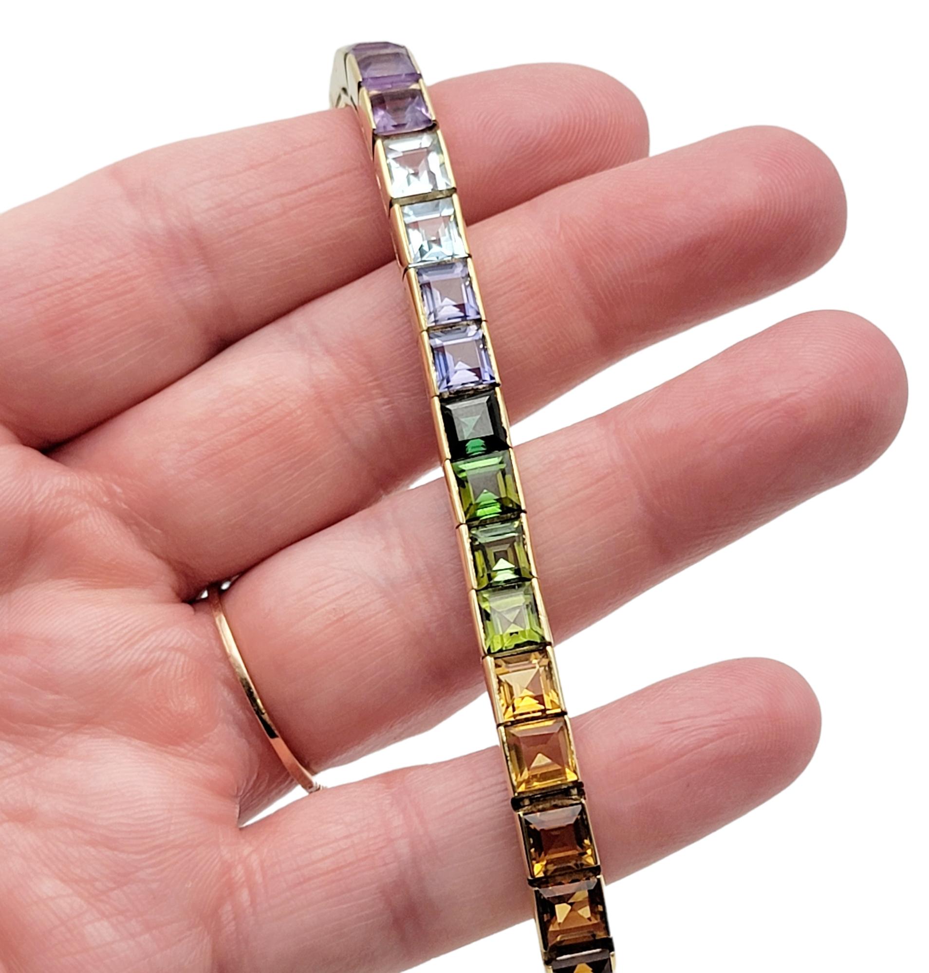 19.55 Carats Total Rainbow Multi-Gemstone Link Bracelet in 14 Karat Yellow Gold 4
