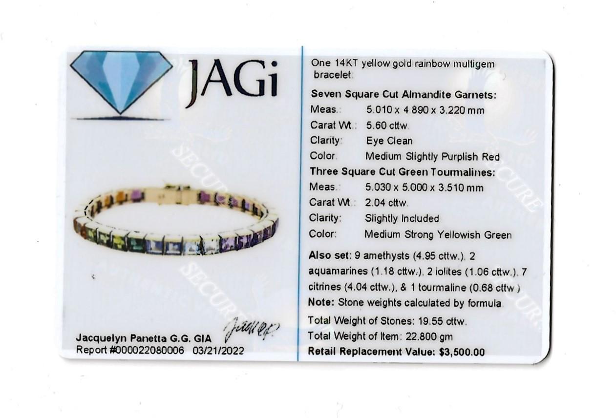19.55 Carats Total Rainbow Multi-Gemstone Link Bracelet in 14 Karat Yellow Gold 6