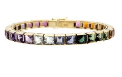 19.55 Carats Total Rainbow Multi-Gemstone Link Bracelet in 14 Karat Yellow Gold