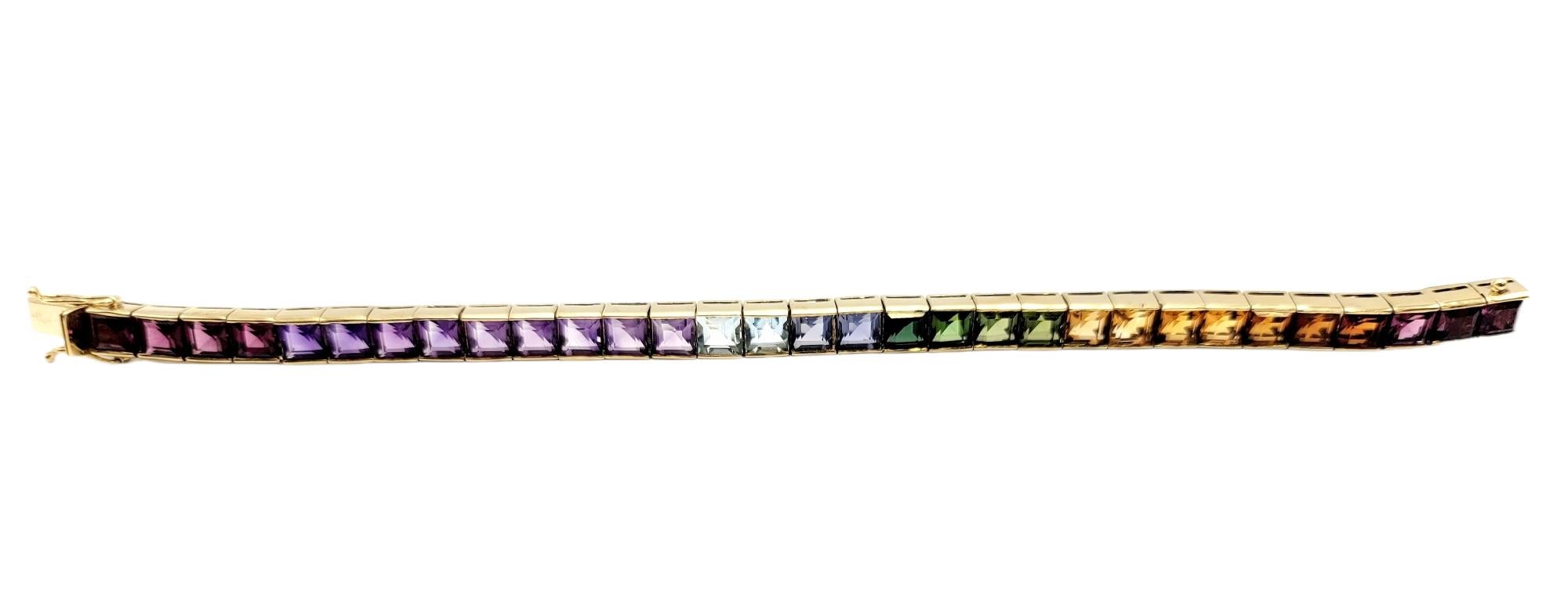 Contemporary 19.55 Carats Total Rainbow Multi-Gemstone Link Bracelet in 14 Karat Yellow Gold