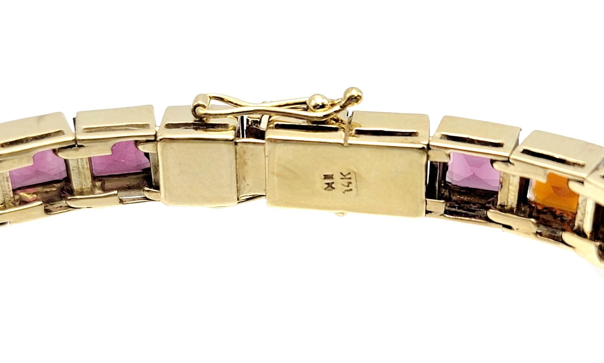 Women's 19.55 Carats Total Rainbow Multi-Gemstone Link Bracelet in 14 Karat Yellow Gold