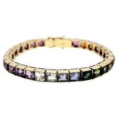 19.55 Carats Total Rainbow Multi-Gemstone Link Bracelet in 14 Karat Yellow Gold